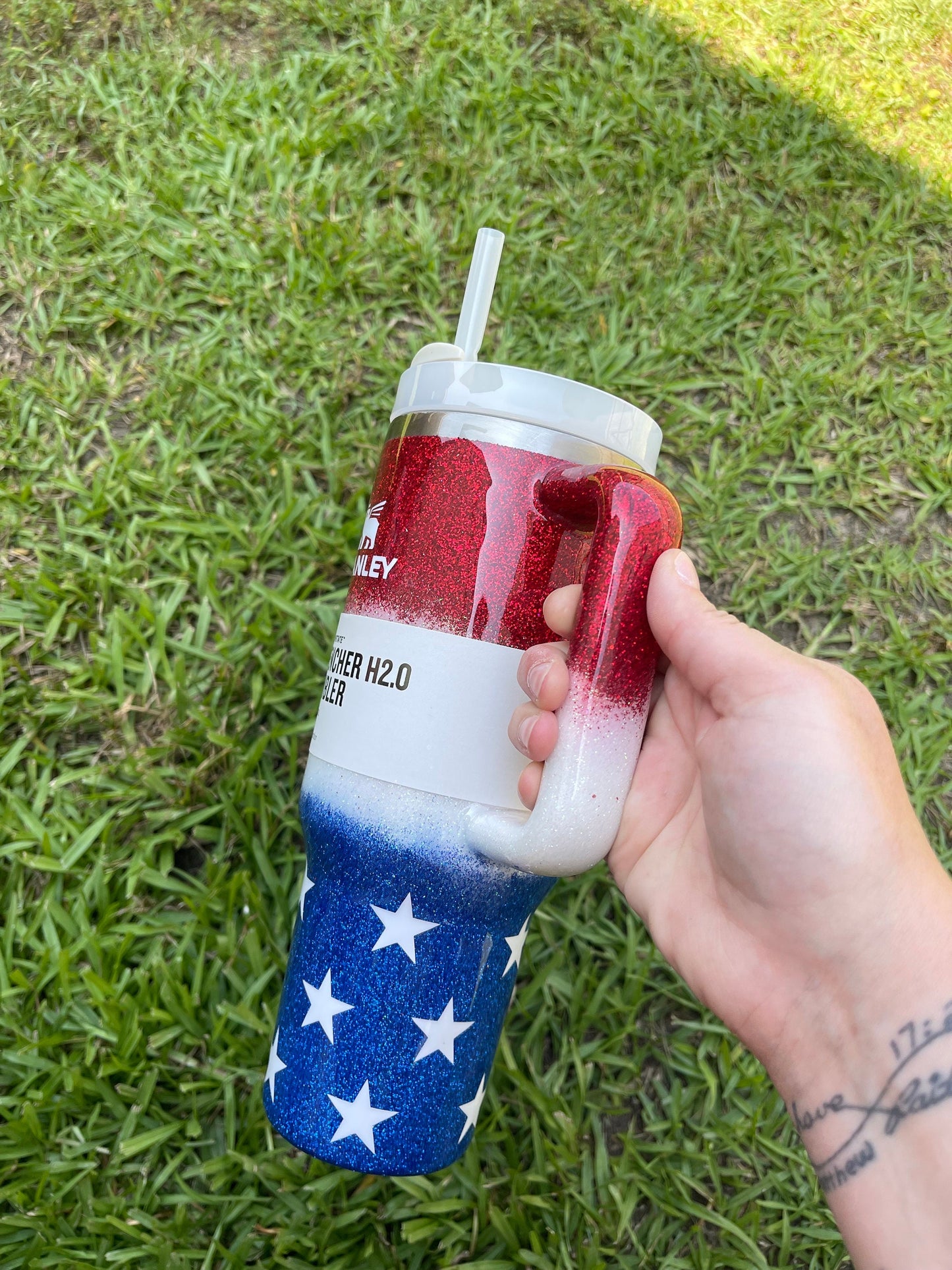 Custom Glitter Stanley Tumbler: Patriotic American Flag
