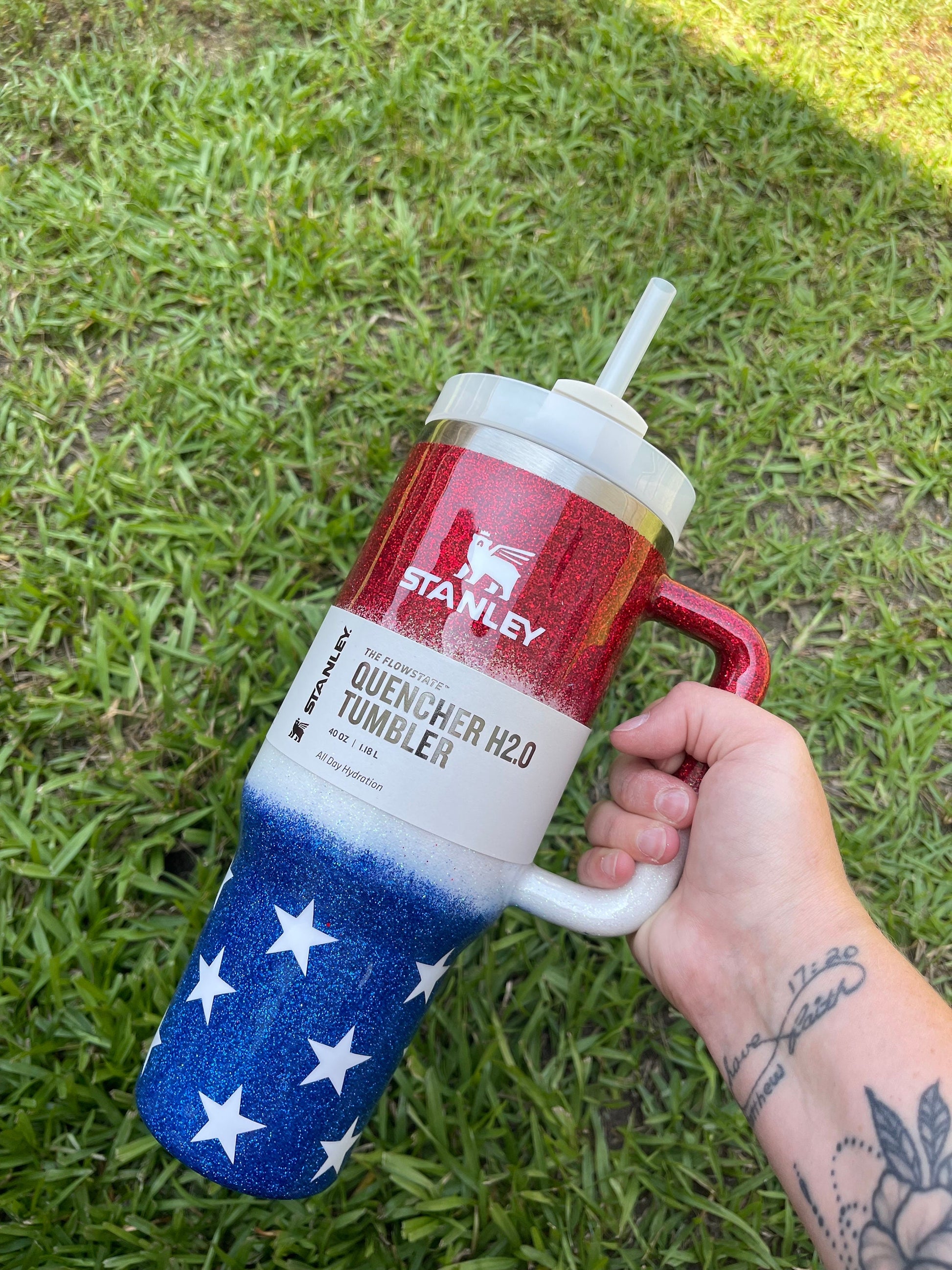 Custom Glitter Stanley Tumbler: Patriotic American Flag
