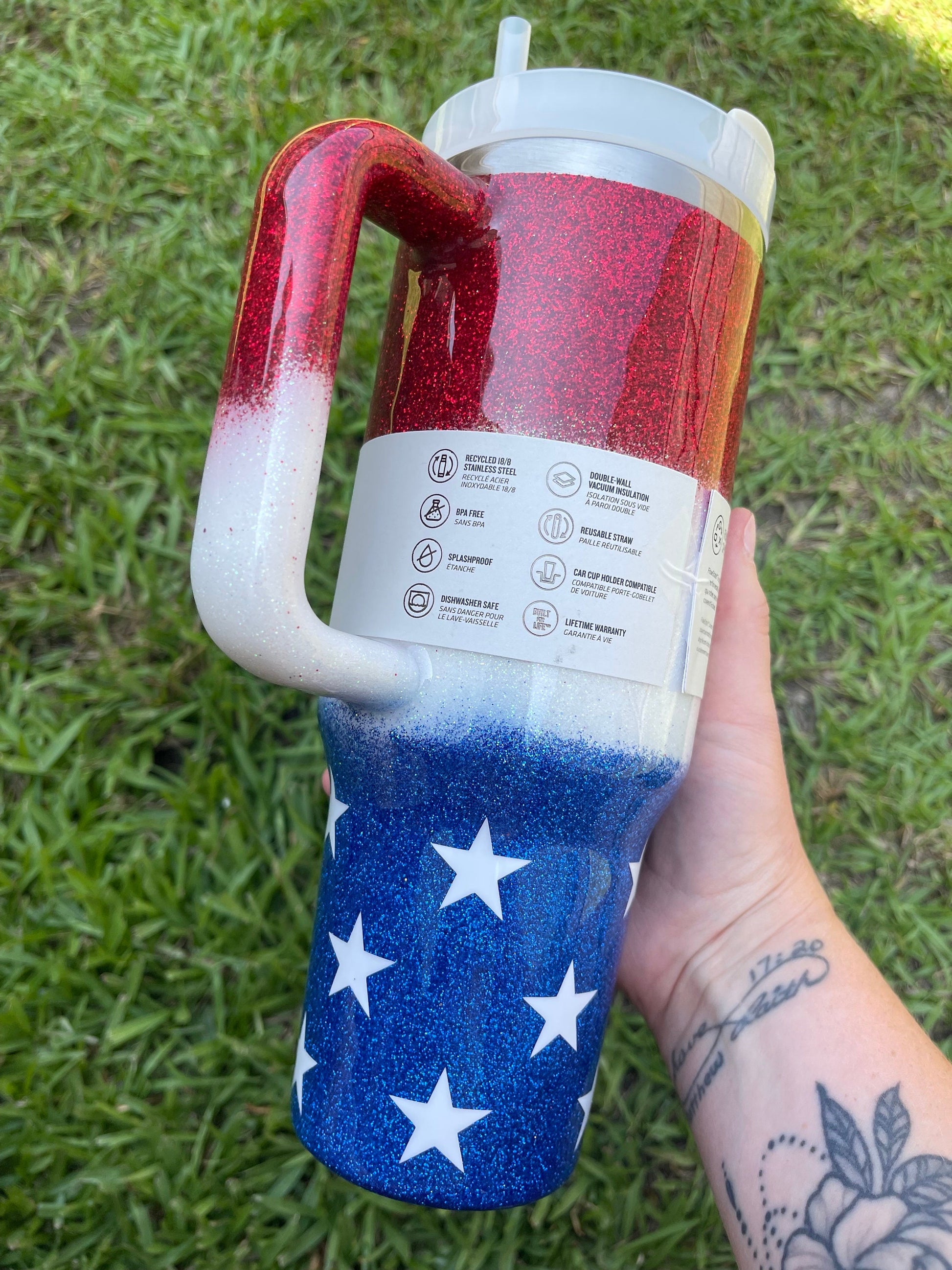 Custom Glitter Stanley Tumbler: Patriotic American Flag