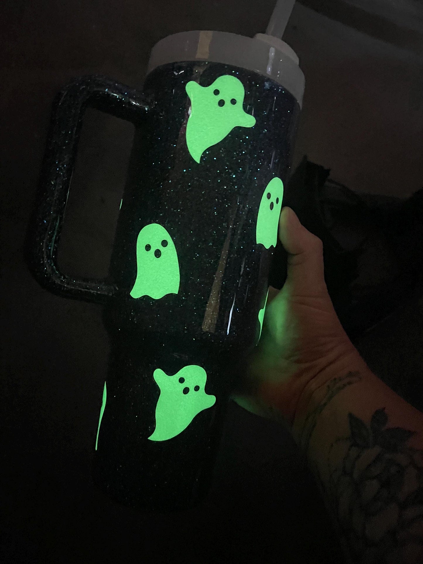 Glow in the Dark Ghost Stanley Tumbler: Halloween Glitter Drinkware