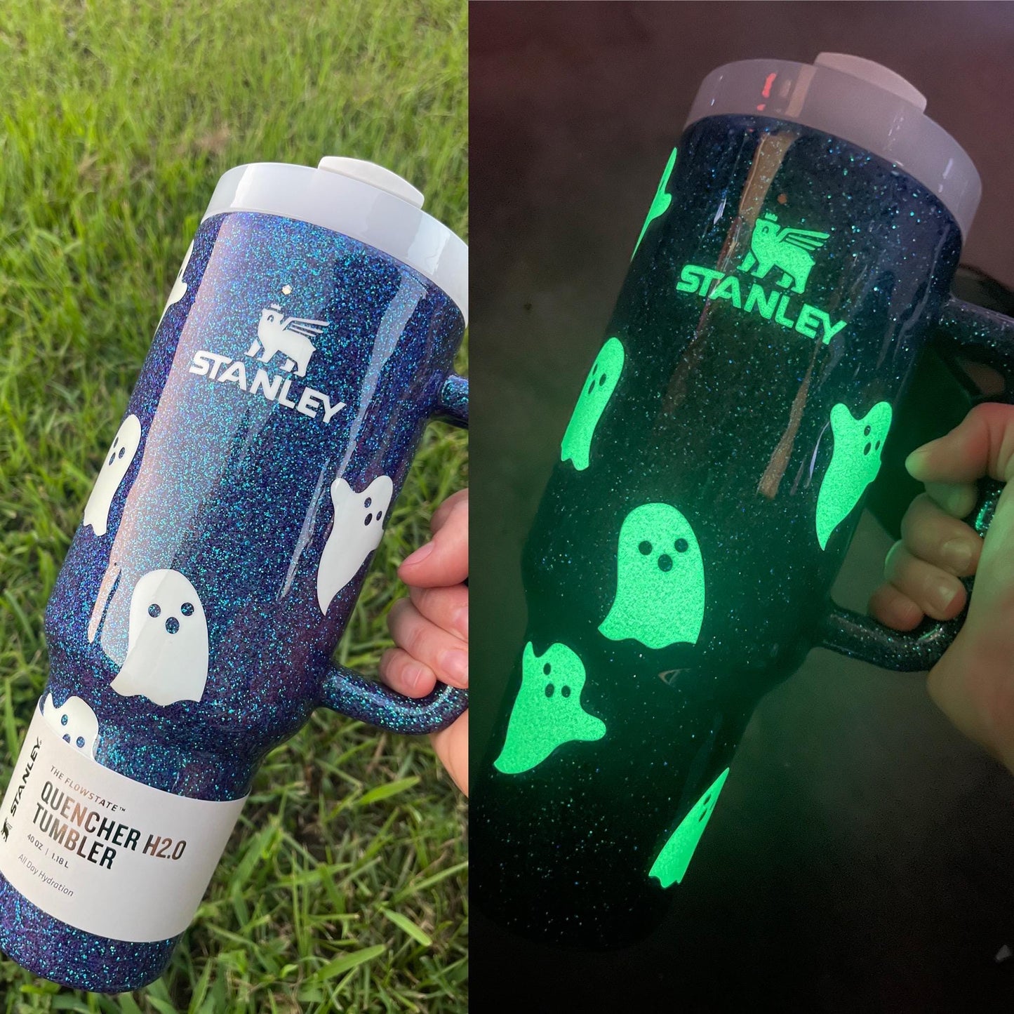 Glow in the Dark Ghost Stanley Tumbler: Halloween Glitter Drinkware