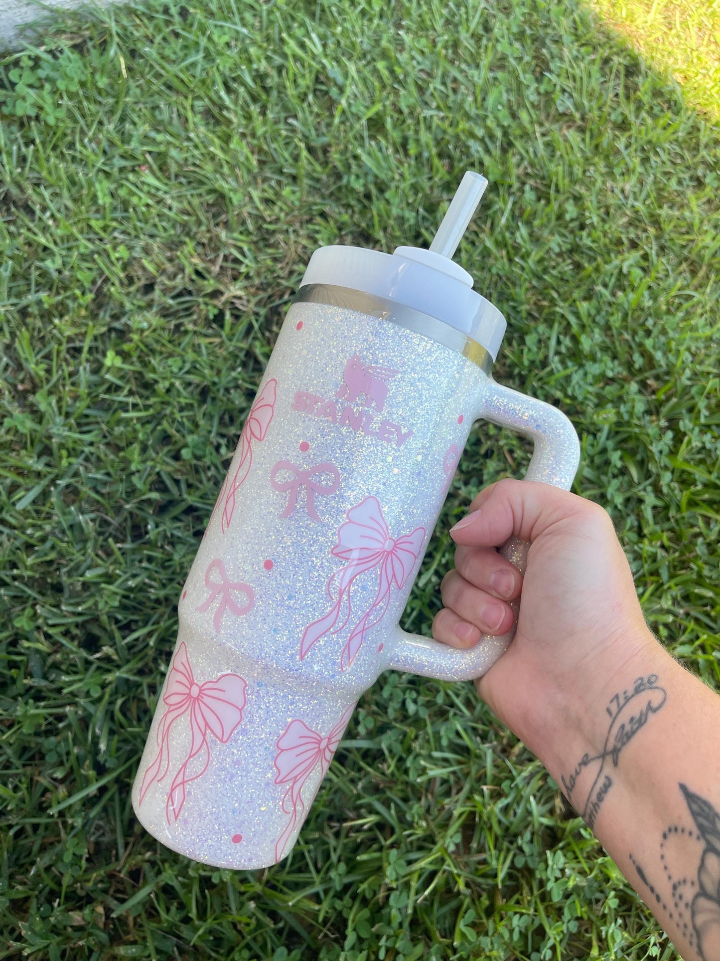 Coquette Bow Stanley Tumbler: Personalized Glitter Cup