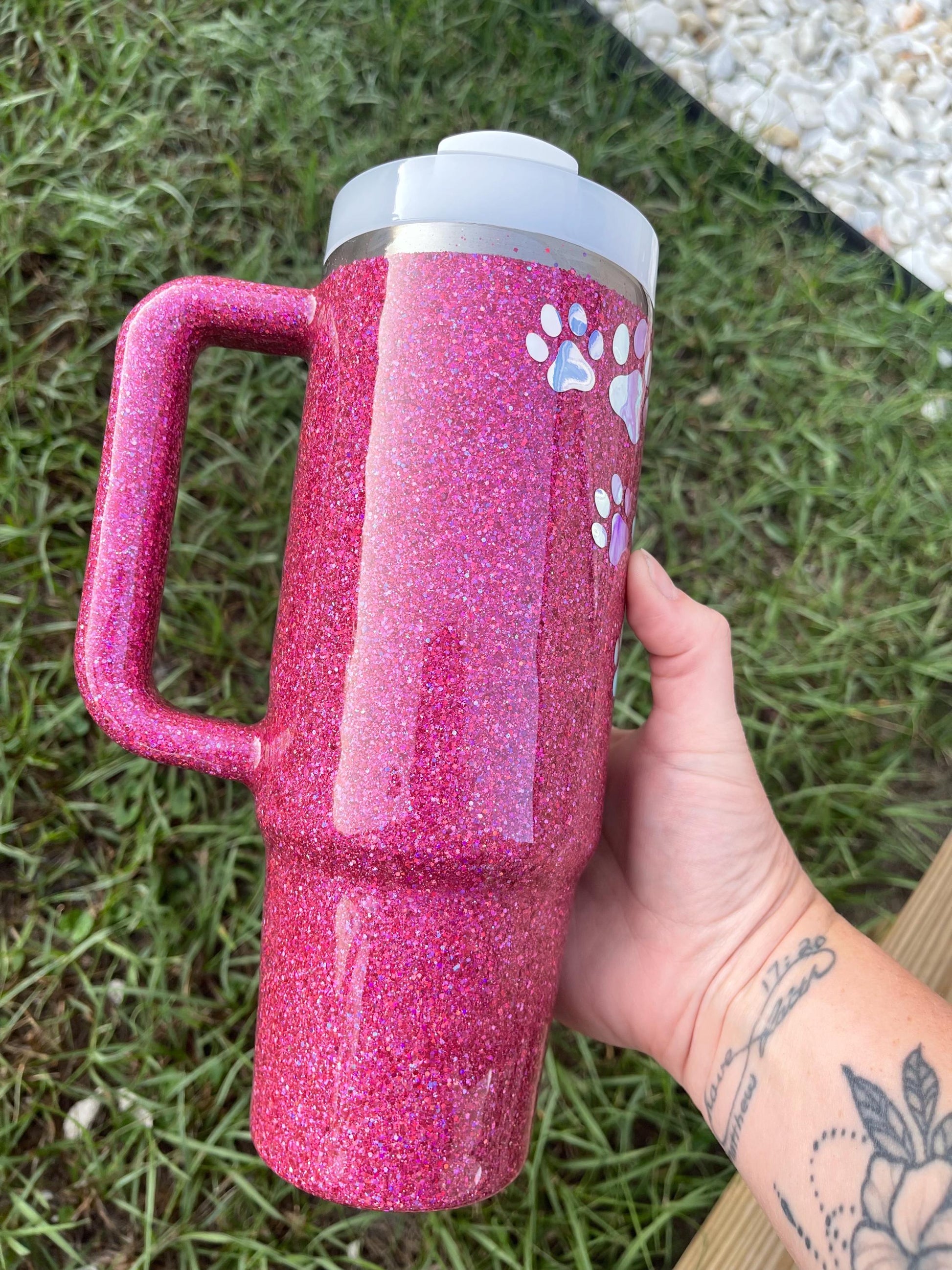 Holographic Glitter Paw Print Stanley Tumbler 40oz - Personalized Pet Gift