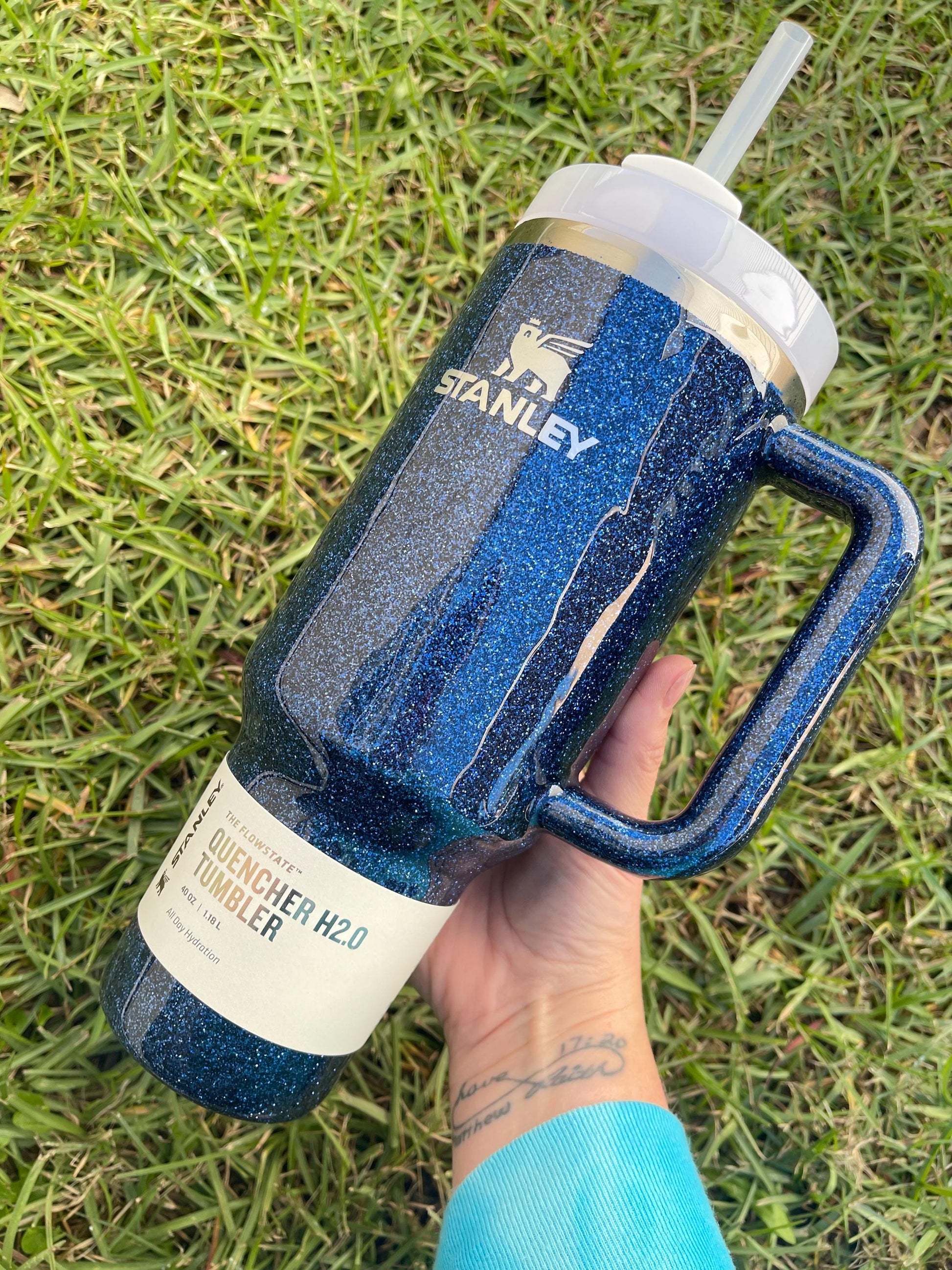 Personalized sapphire Stanley Tumbler: Sapphire Blue Glitter