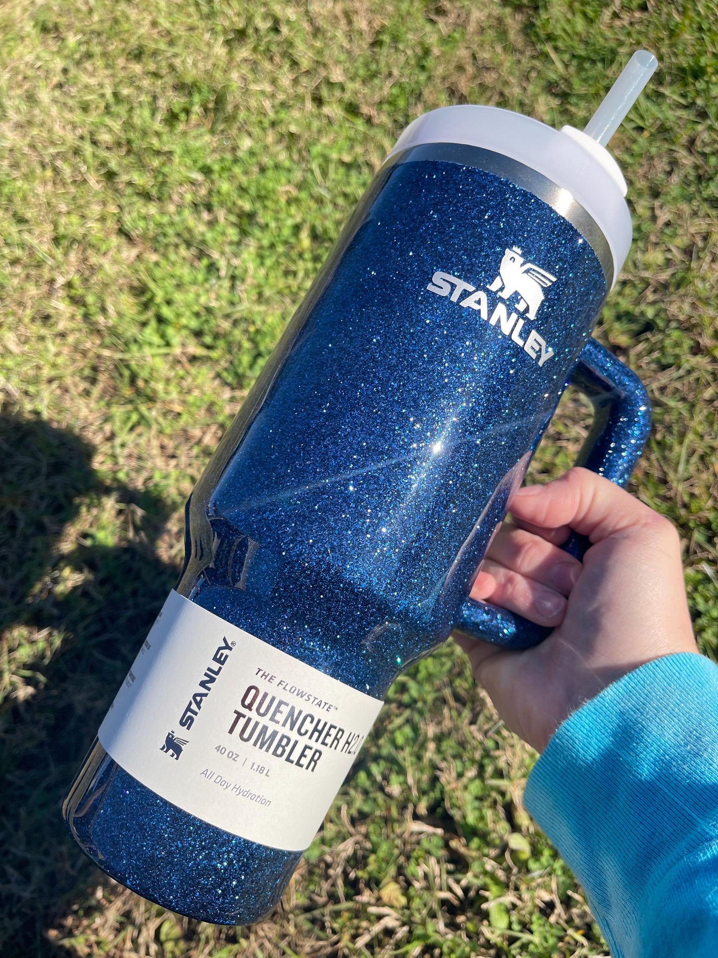 Personalized sapphire Stanley Tumbler: Sapphire Blue Glitter