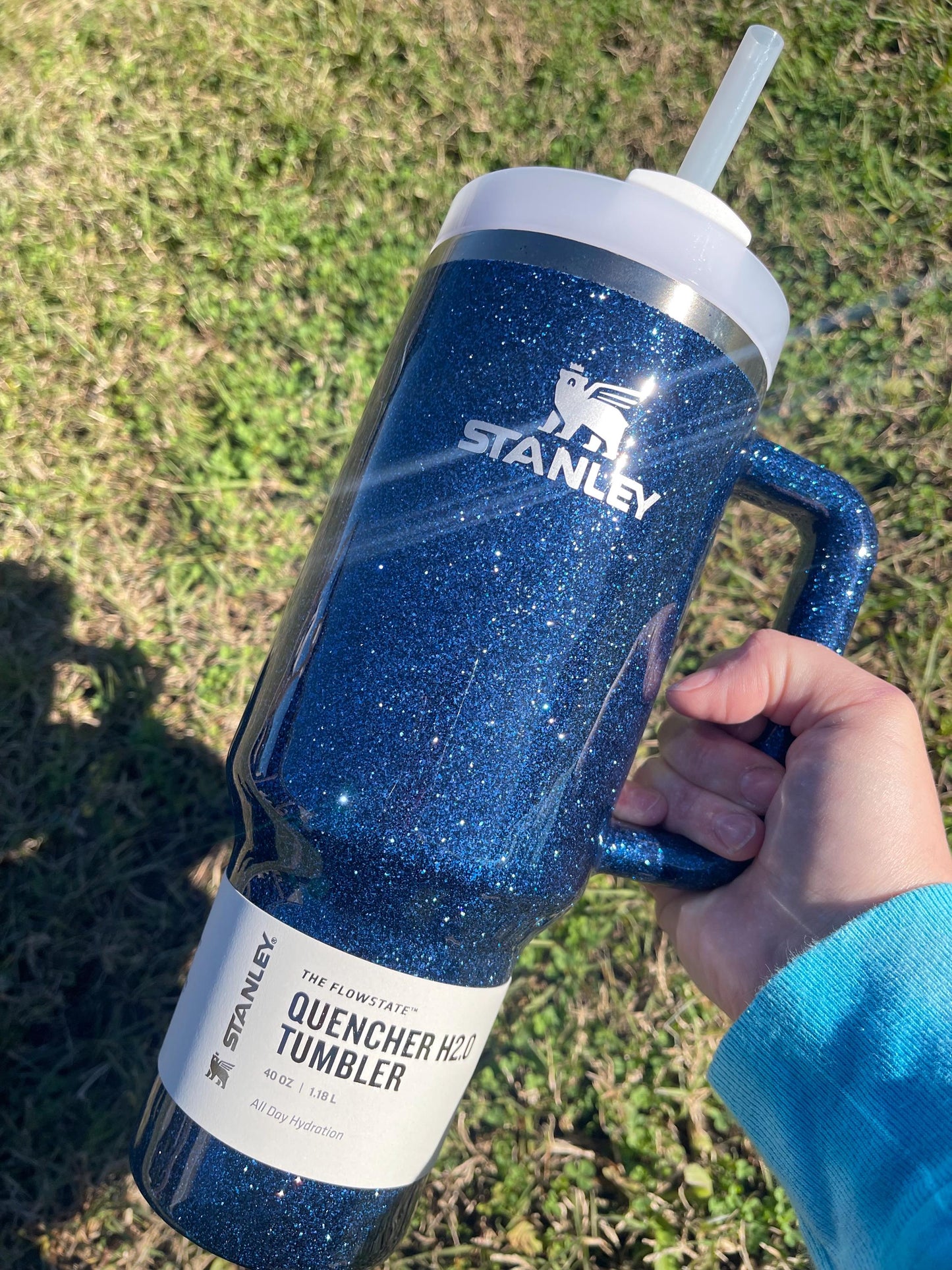 Personalized sapphire Stanley Tumbler: Sapphire Blue Glitter