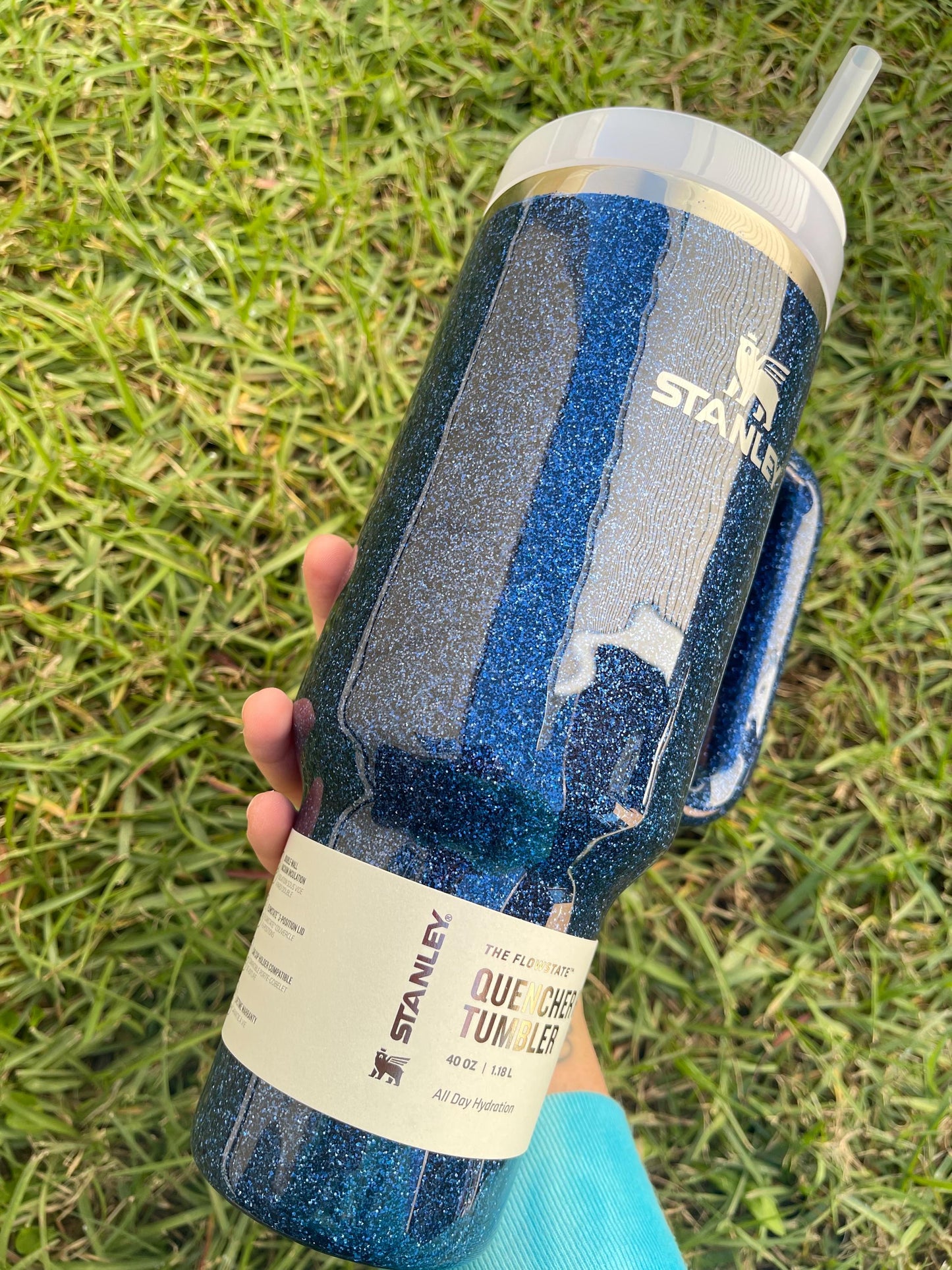 Personalized sapphire Stanley Tumbler: Sapphire Blue Glitter