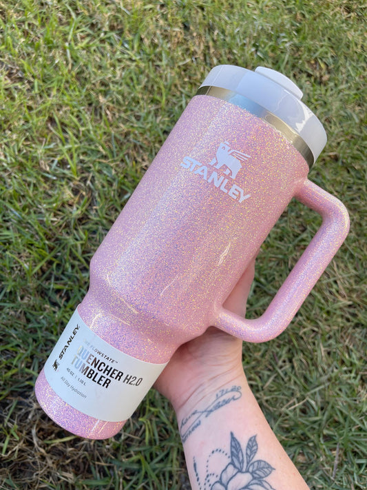 Customized Sparkle Pastel Opal Pink Glitter Stanley Tumbler - Many cups to choose from