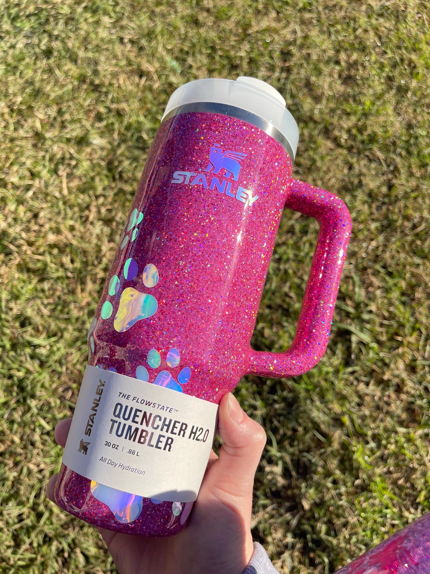Holographic Glitter Paw Print Stanley Tumbler 40oz - Personalized Pet Gift