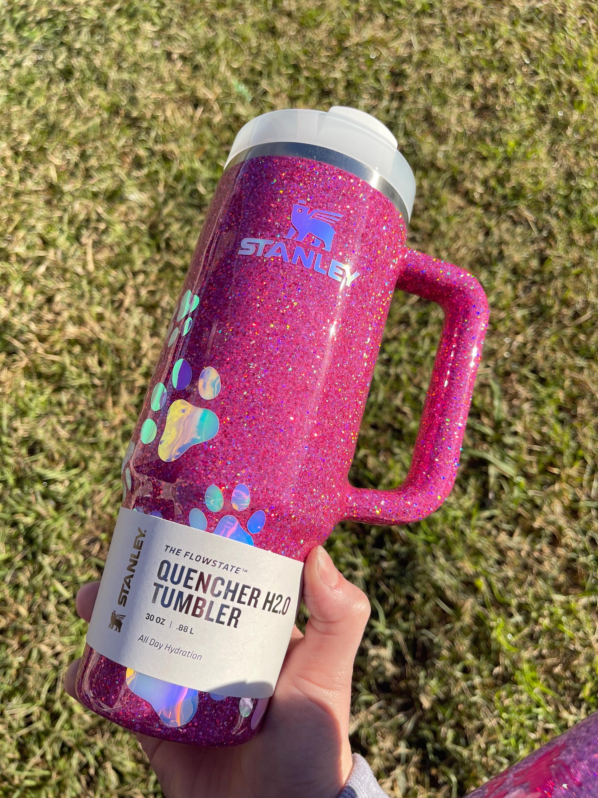 Holographic Glitter Paw Print Stanley Tumbler 40oz - Personalized Pet Gift