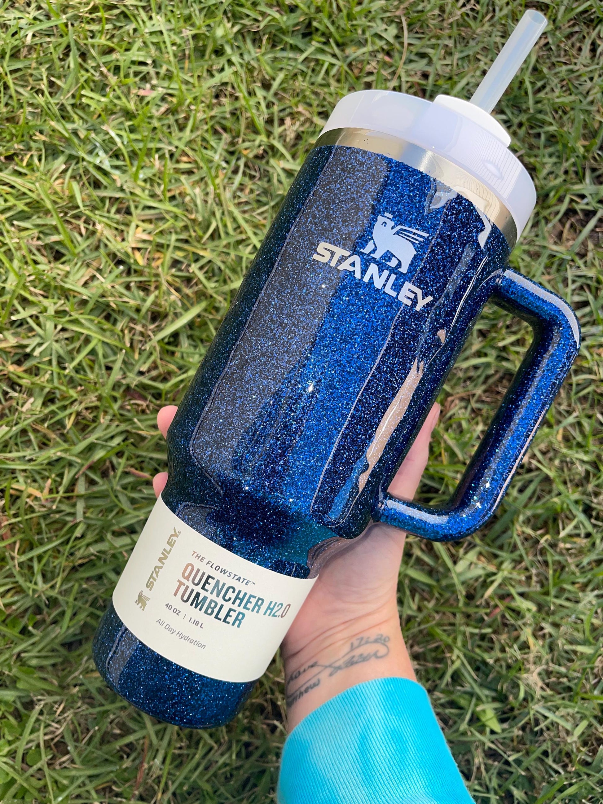 Personalized sapphire Stanley Tumbler: Sapphire Blue Glitter