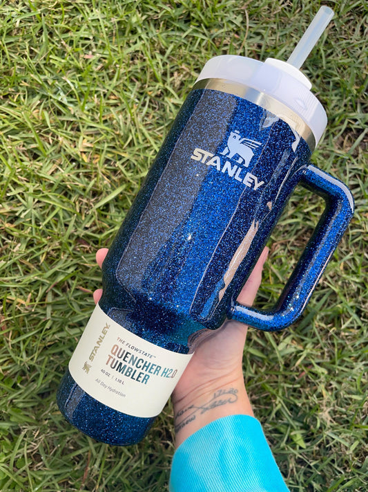 Personalized sapphire Stanley Tumbler: Sapphire Blue Glitter