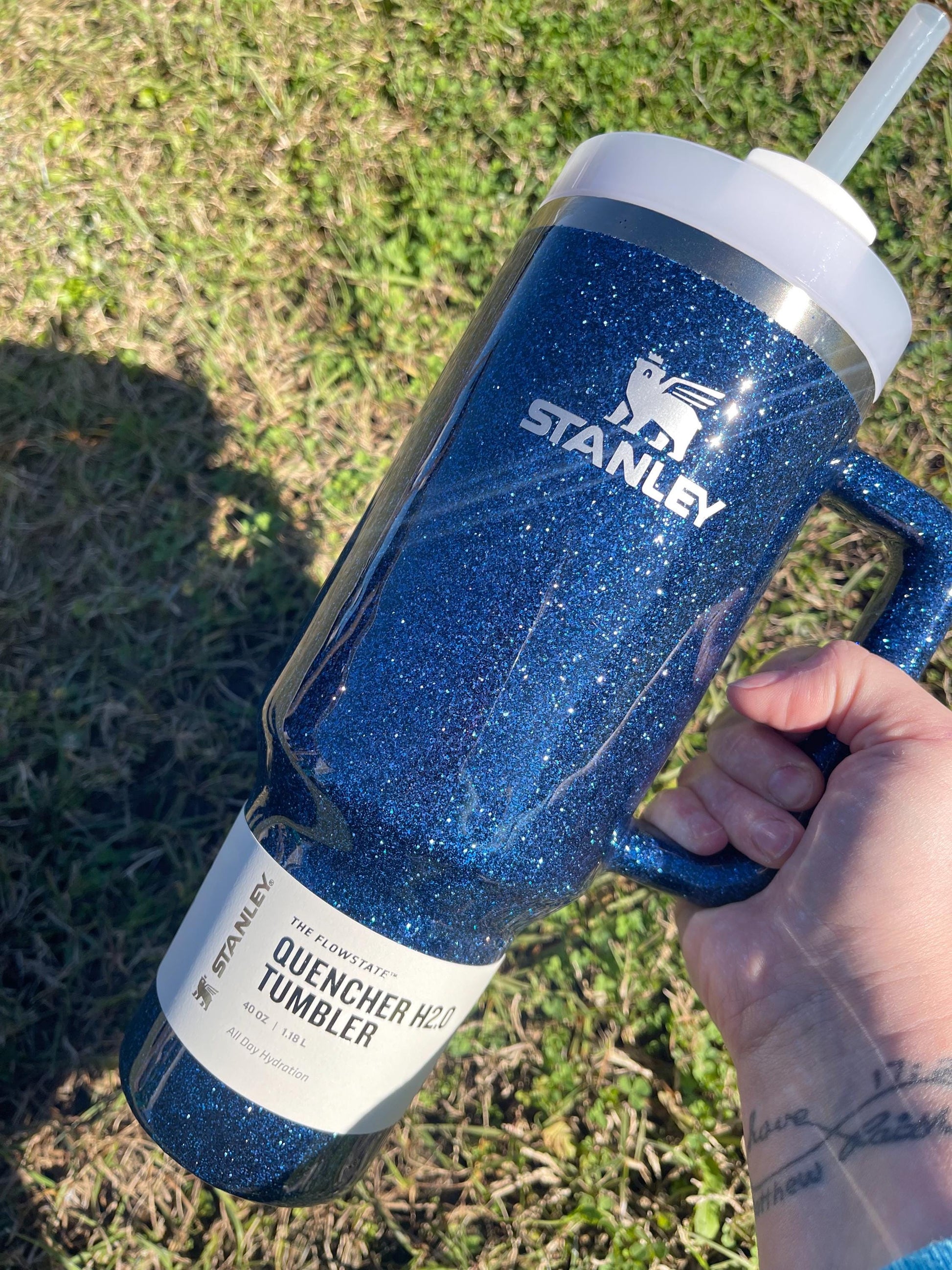 Personalized sapphire Stanley Tumbler: Sapphire Blue Glitter