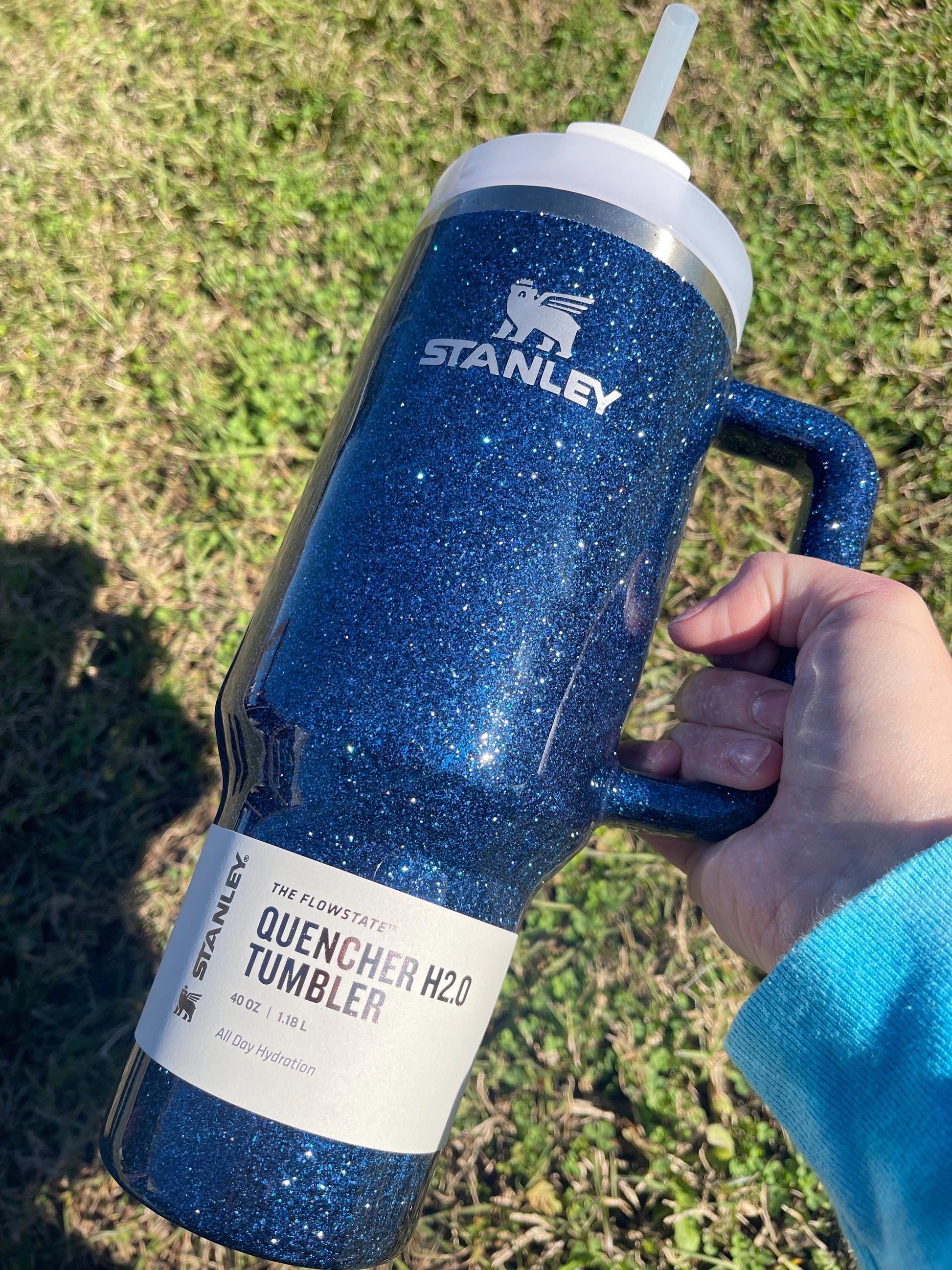 Personalized sapphire Stanley Tumbler: Sapphire Blue Glitter