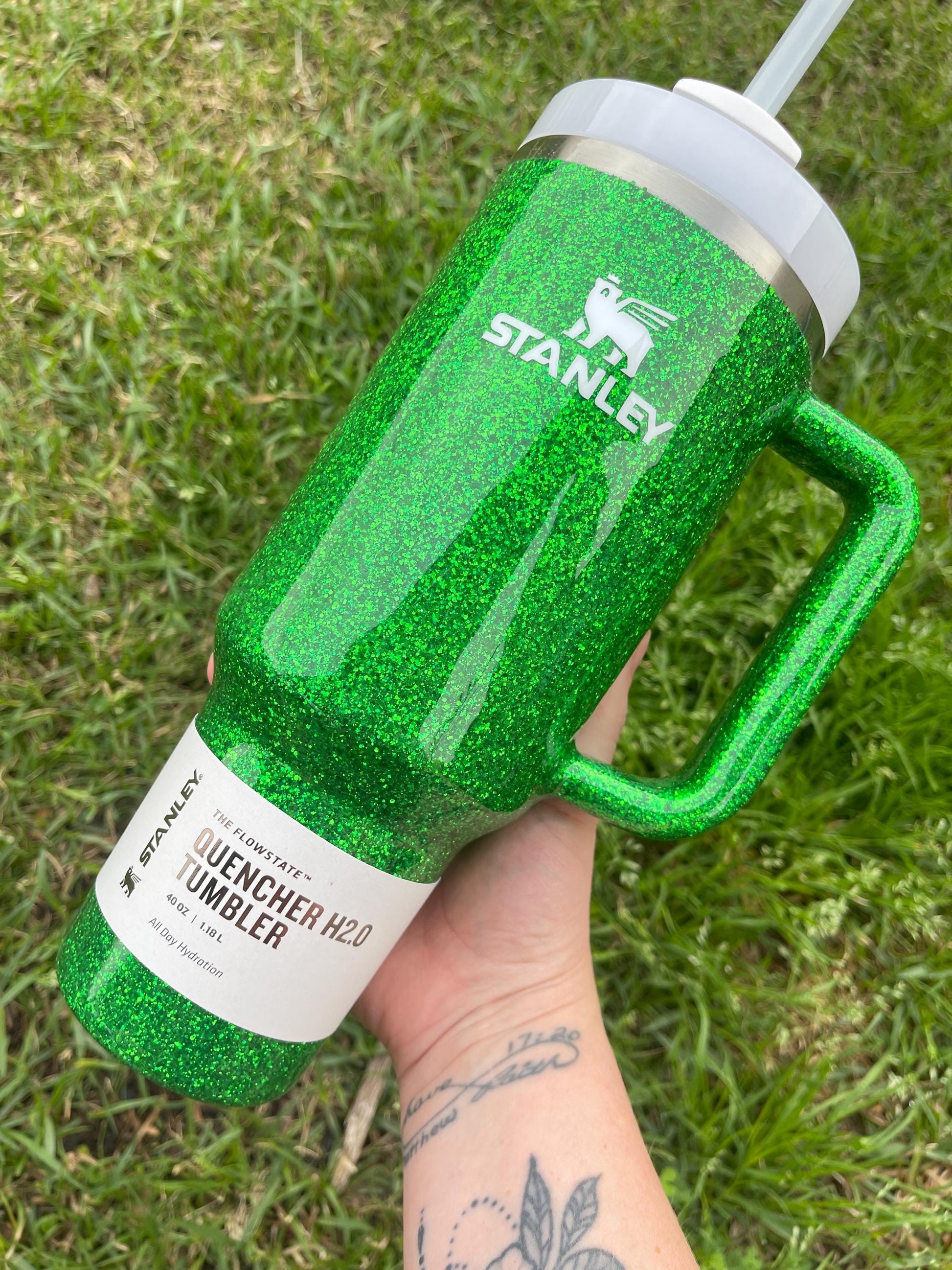 Clover Green Glitter Stanley Tumbler - Customized Gift