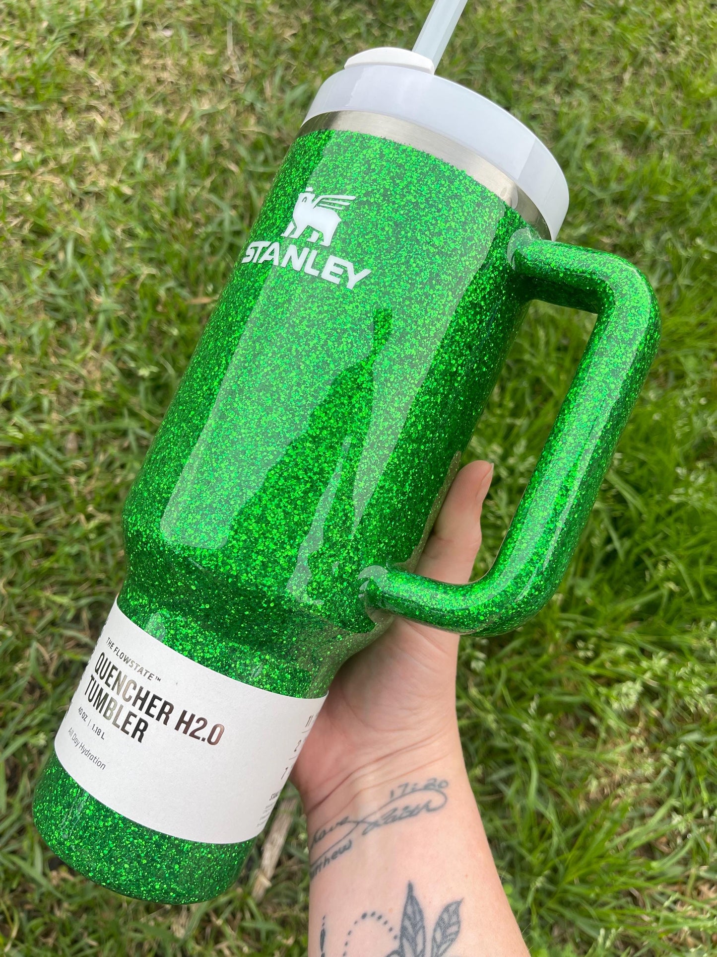Clover Green Glitter Stanley Tumbler - Customized Gift