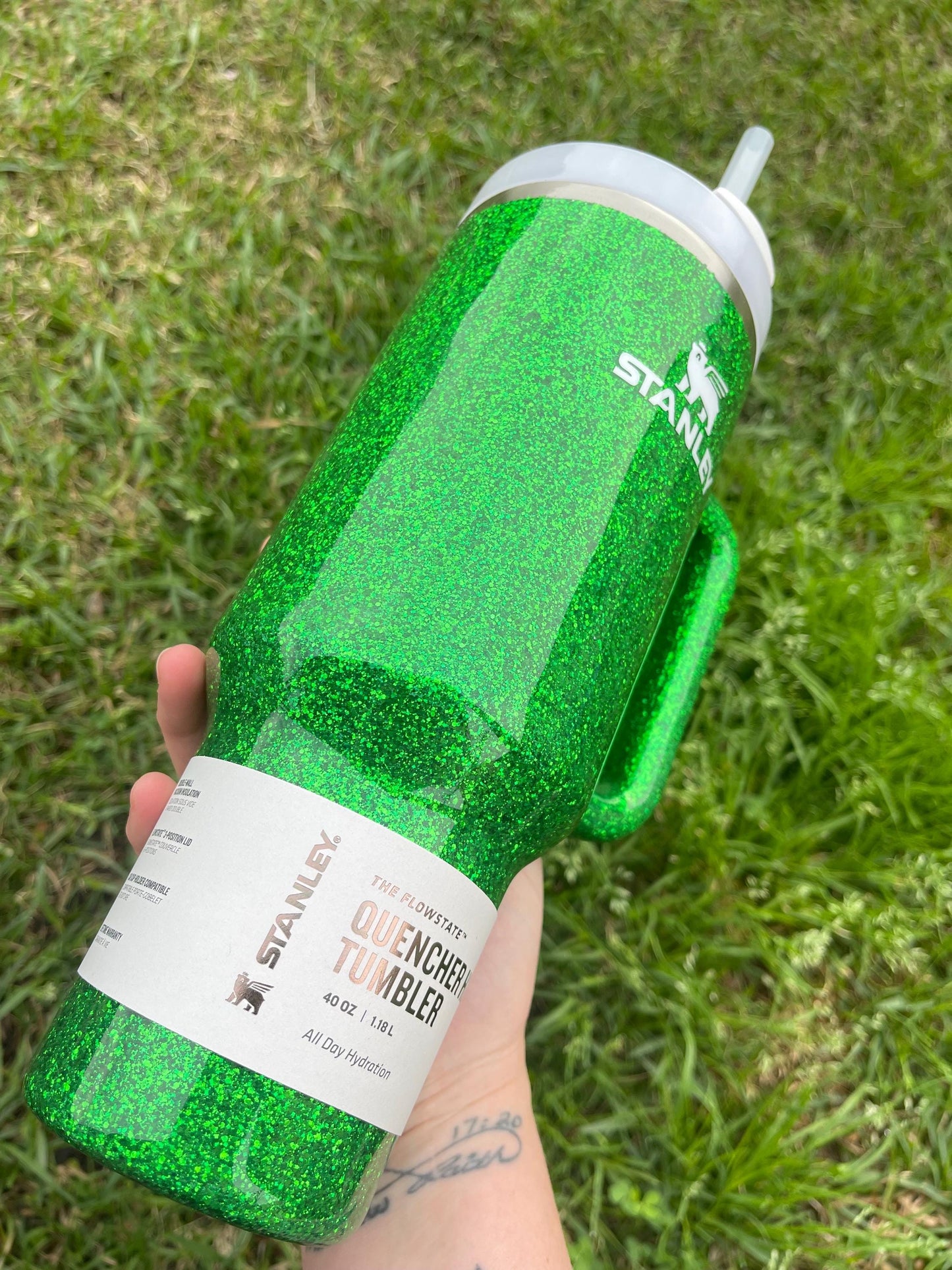 Clover Green Glitter Stanley Tumbler - Customized Gift
