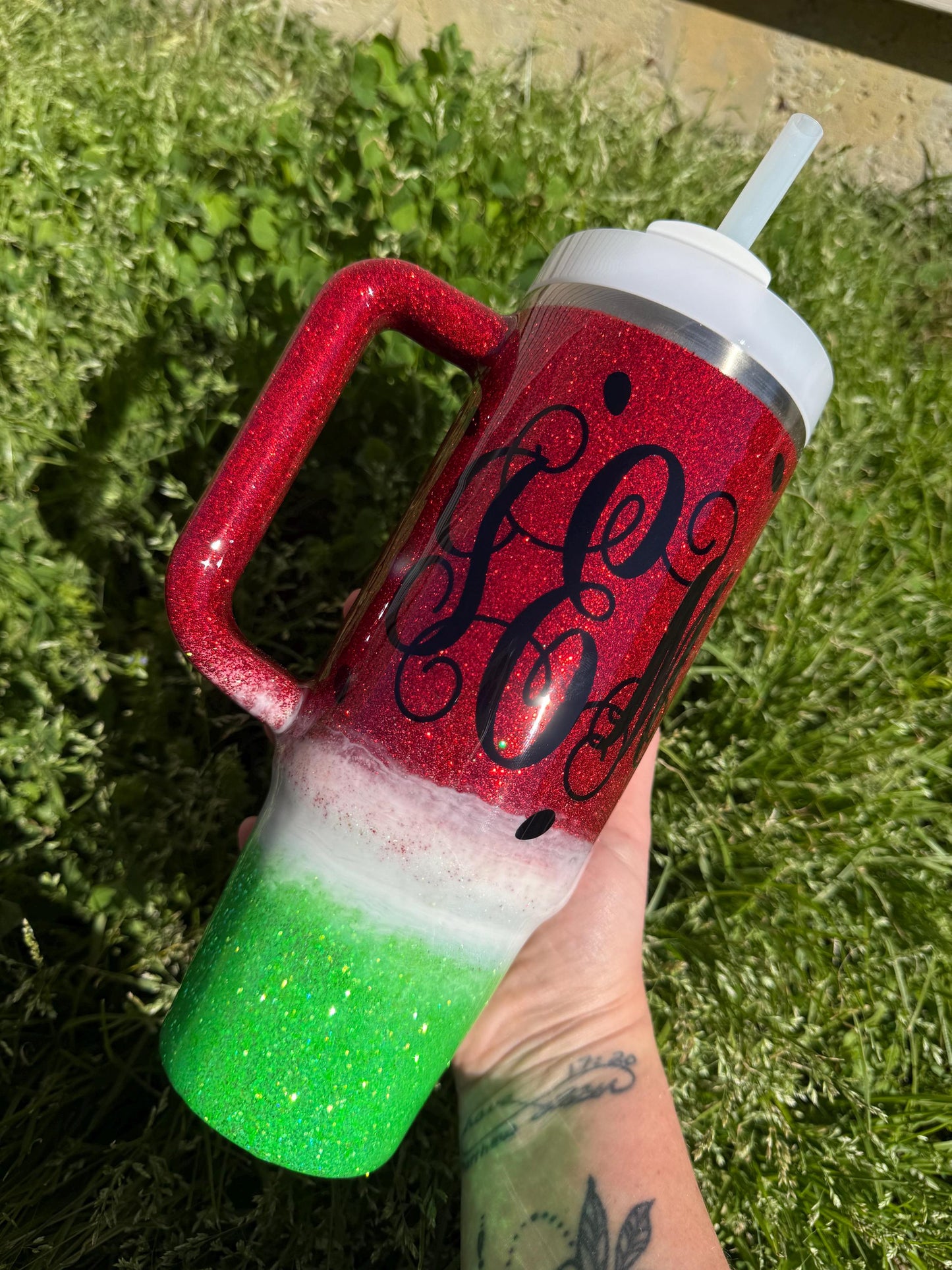 Personalized Watermelon Stanley Tumbler 40oz: Red Glitter Stainless Steel