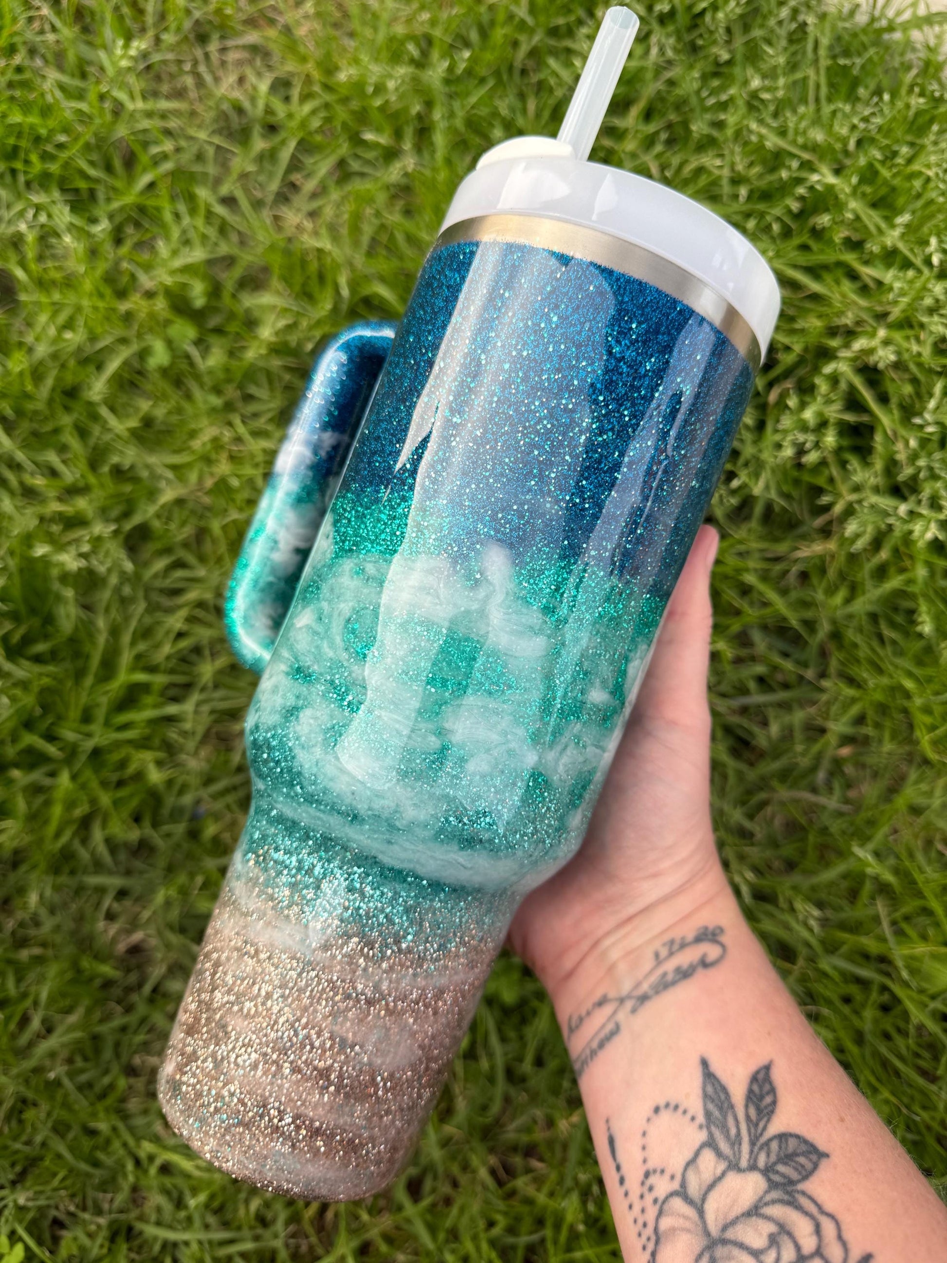Blue Beach Waves Stanley Tumbler 40oz: Personalized Summer Cup
