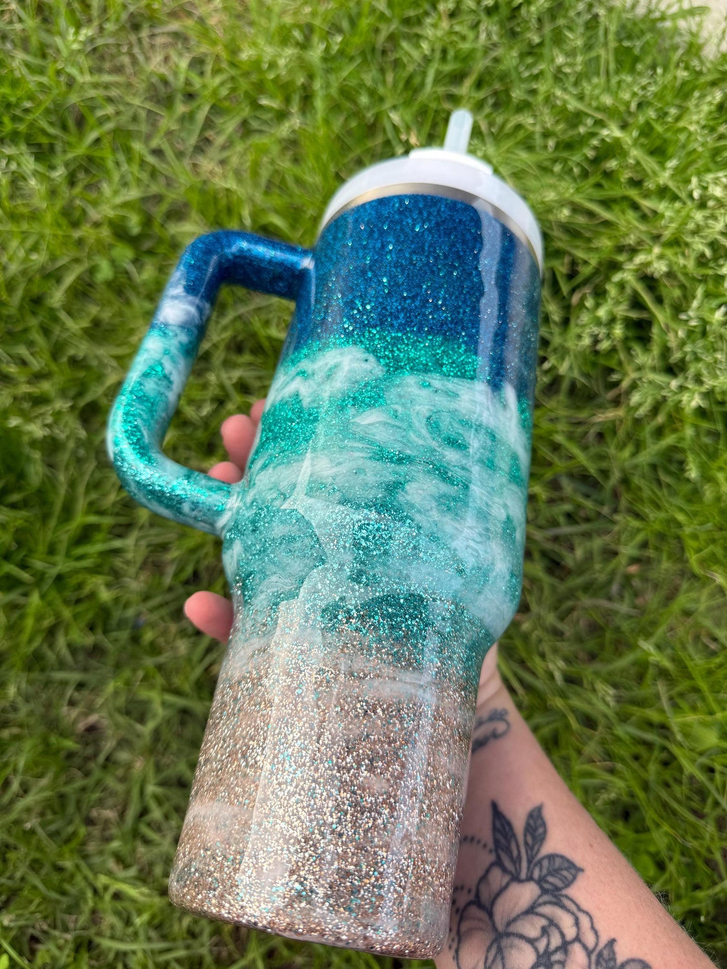 Blue Beach Waves Stanley Tumbler 40oz: Personalized Summer Cup