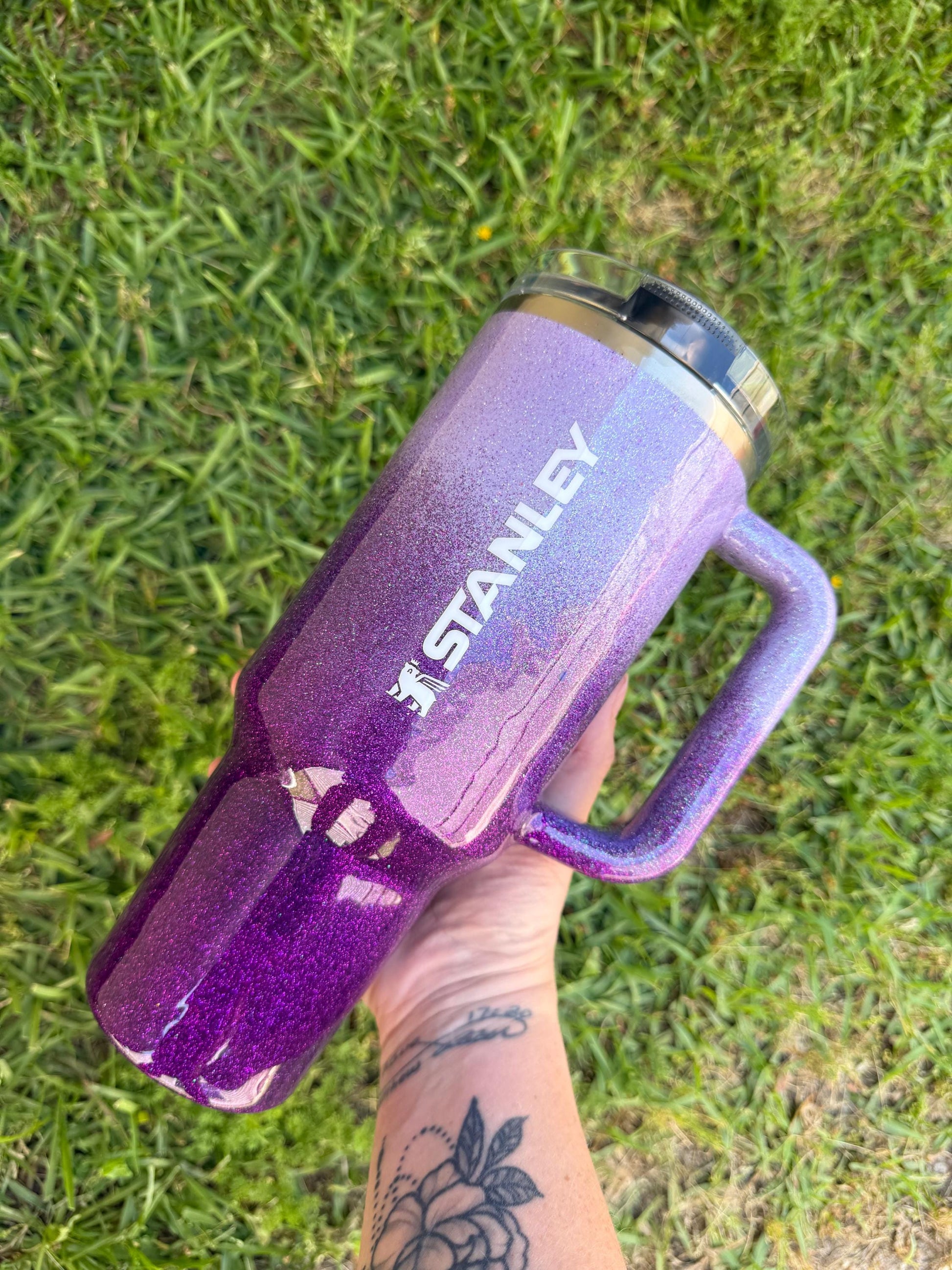 Ombre Glitter Stanley Tumbler: Lavender to Dark Purple, Personalized gift