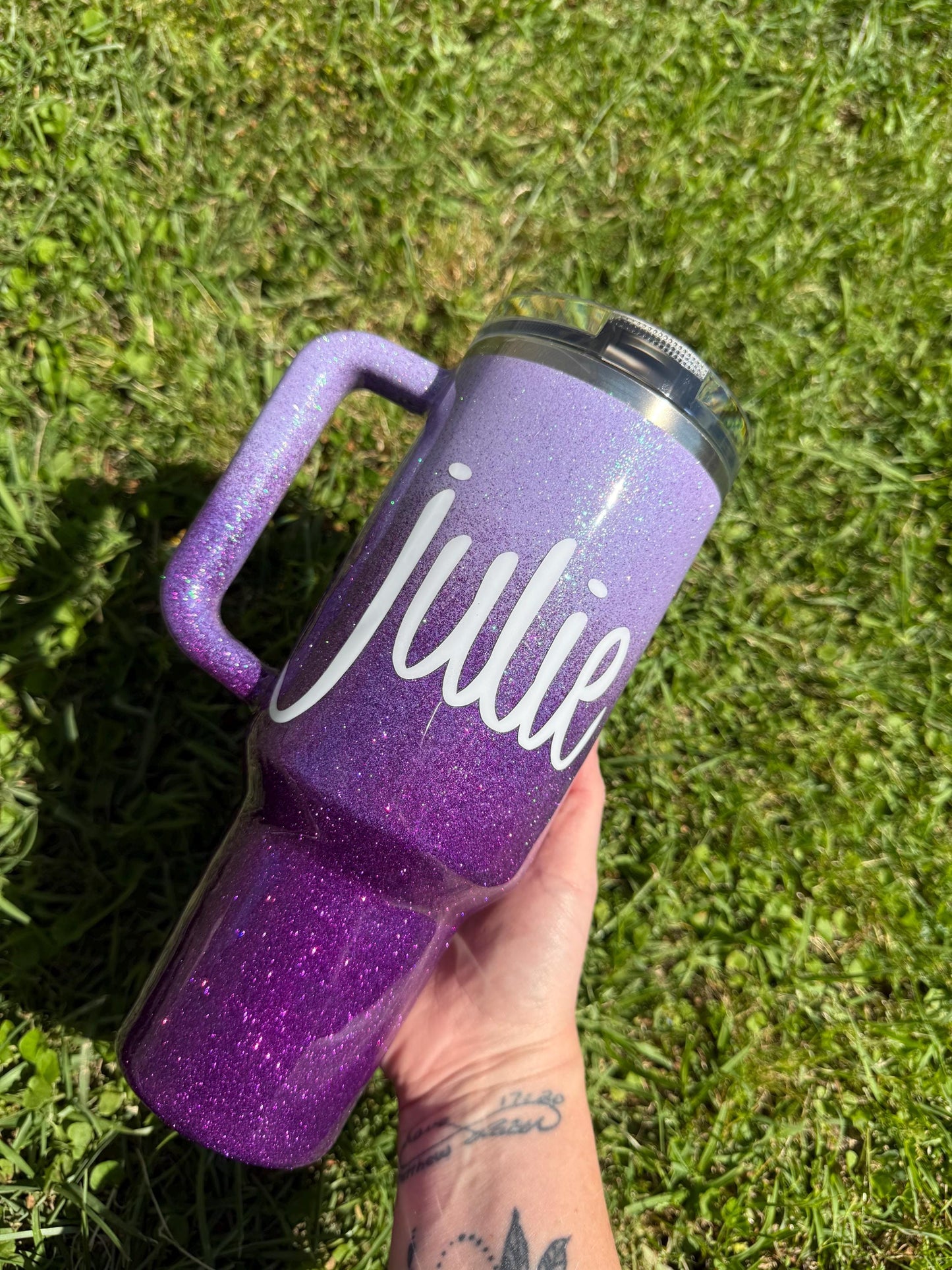 Ombre Glitter Stanley Tumbler: Lavender to Dark Purple, Personalized gift