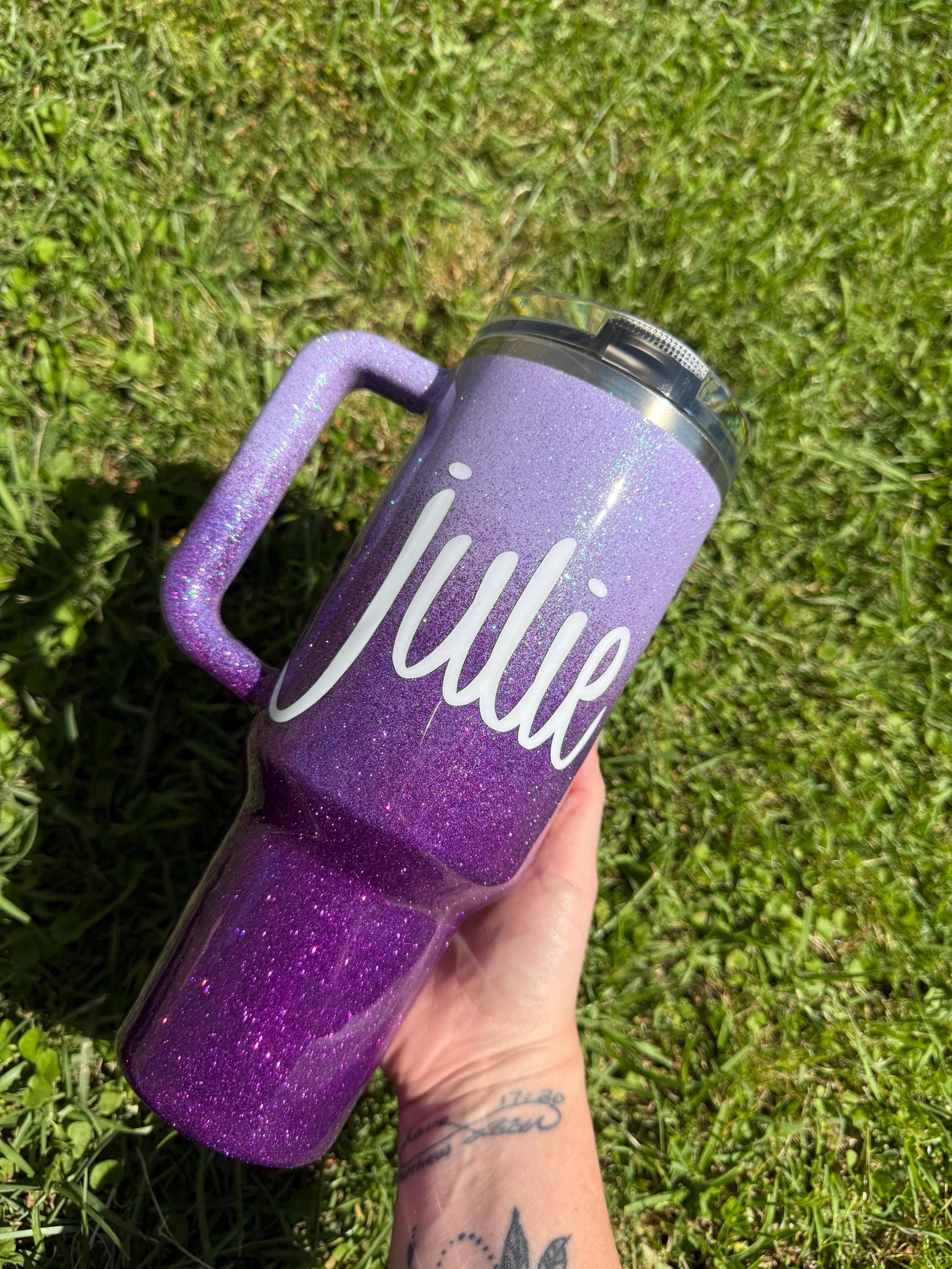Ombre Glitter Stanley Tumbler: Lavender to Dark Purple, Personalized gift