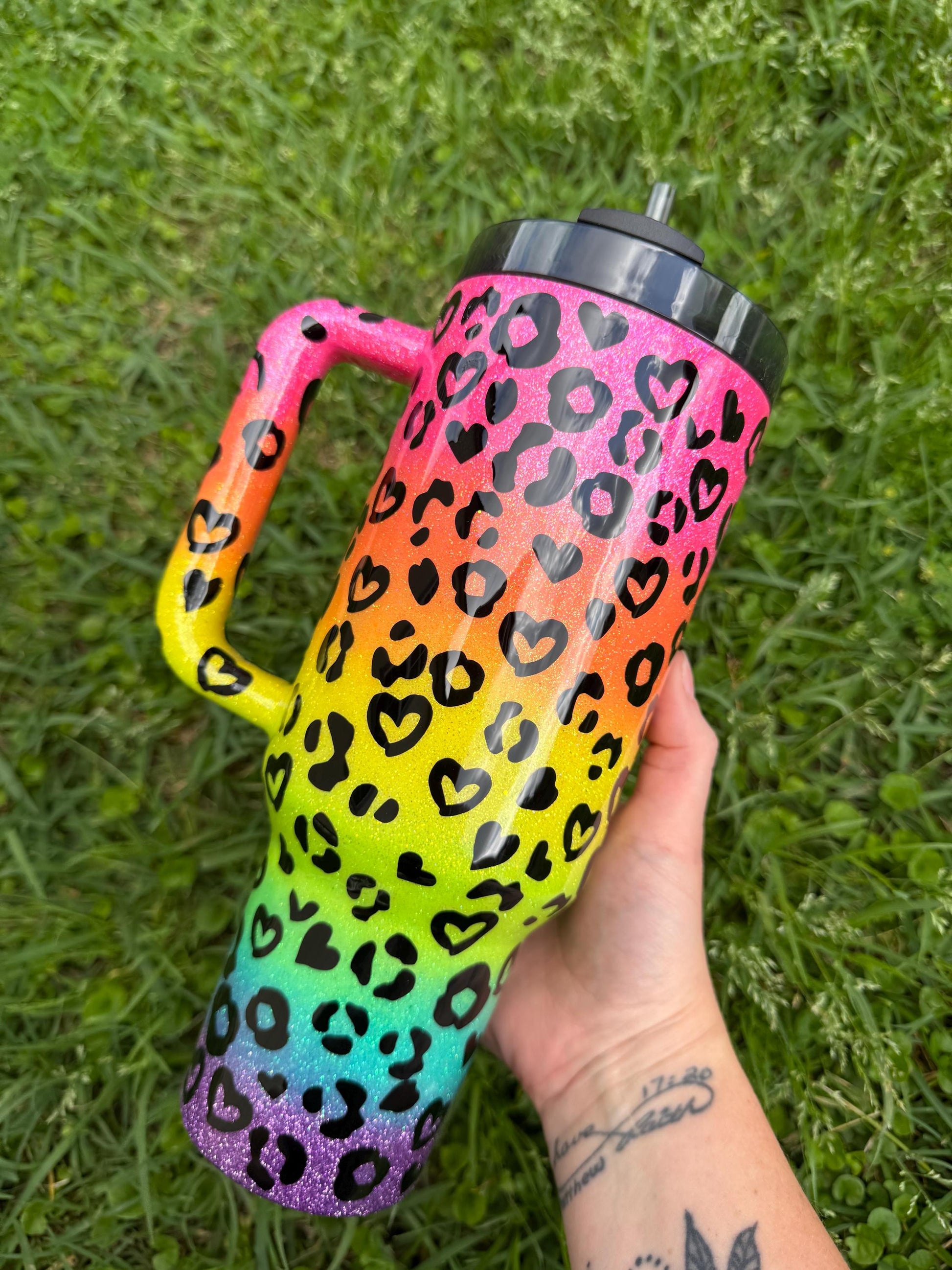 Rainbow Leopard Tumbler: Rainbow Leopard Glitter, Personalized