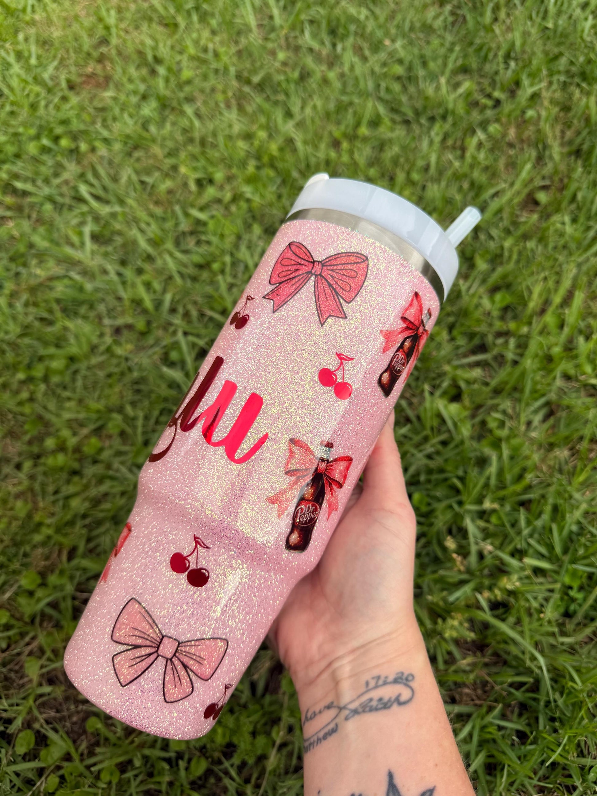 Dr. Pepper Stanley Tumbler: Glitter Coquette Style