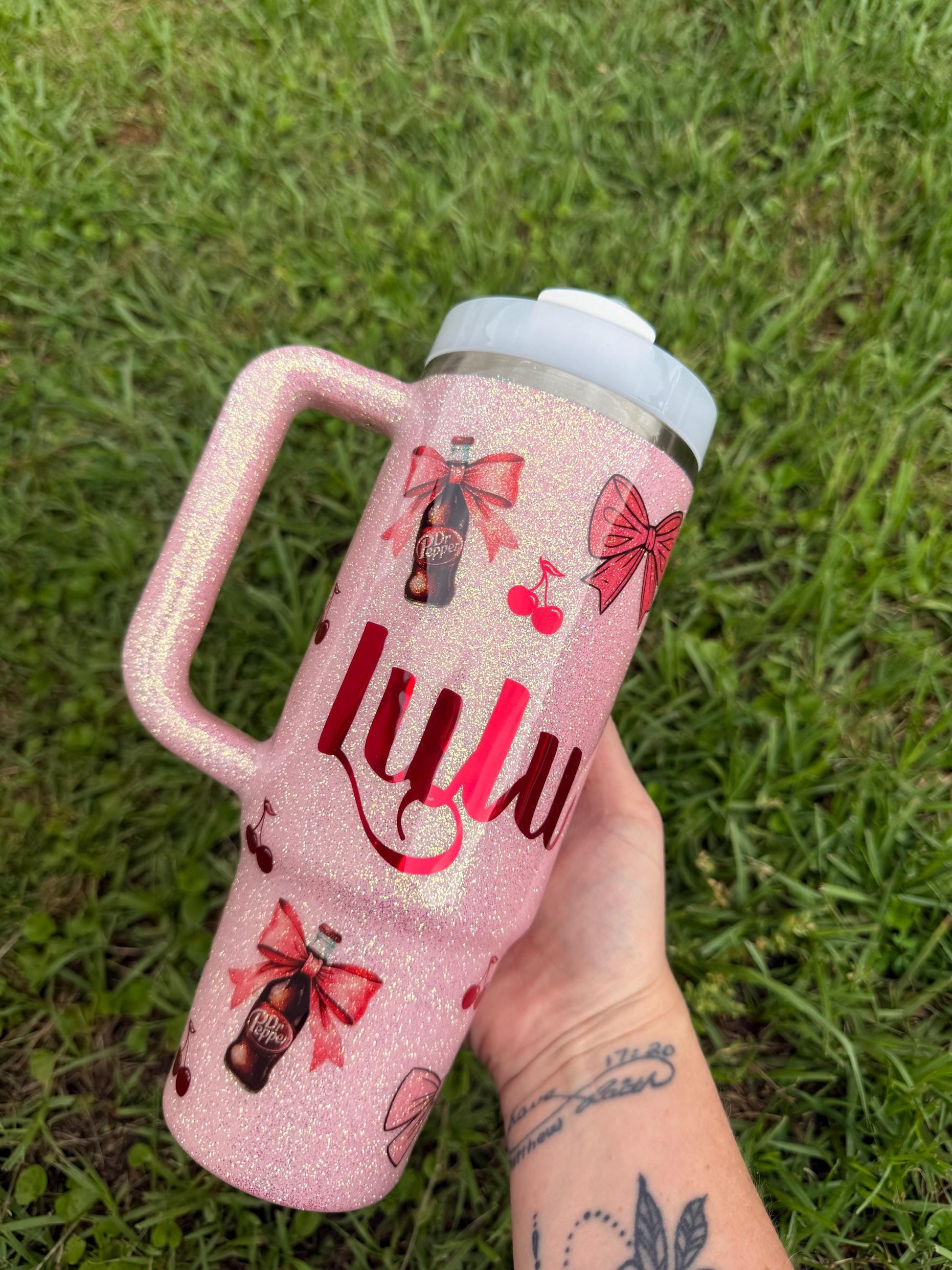 Dr. Pepper Stanley Tumbler: Glitter Coquette Style