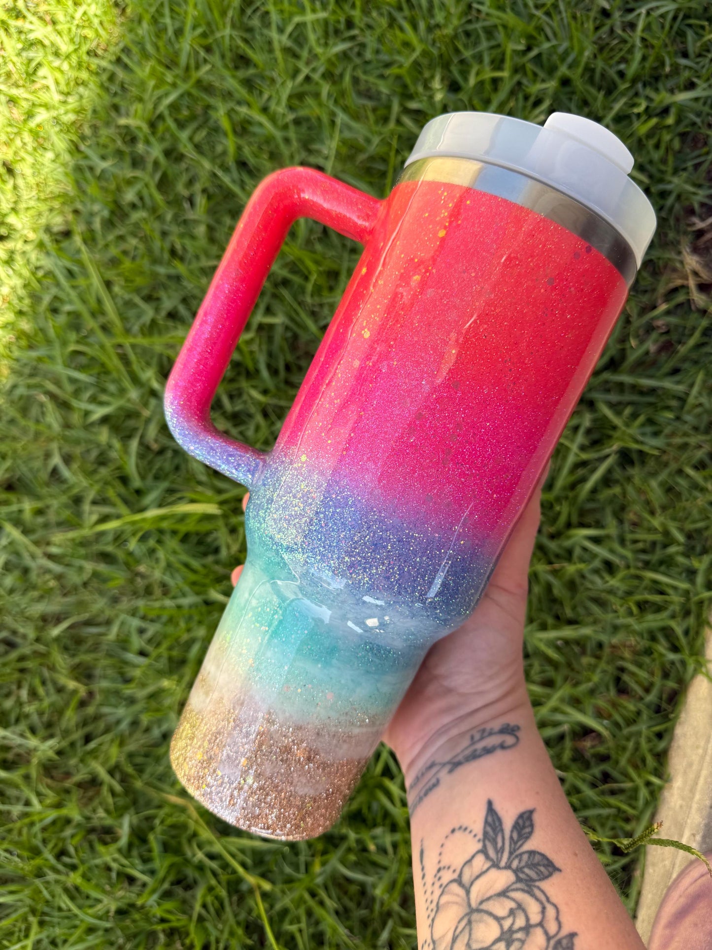 Ombré Glitter Beach Tumbler: Personalized 40oz Stainless Steel
