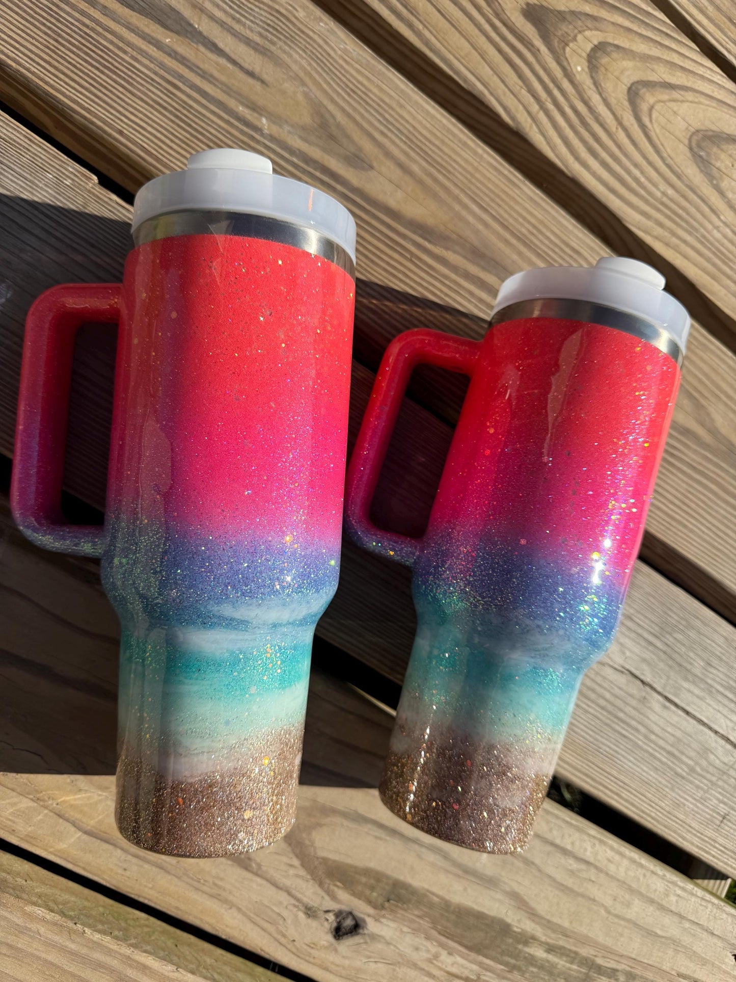 Ombré Glitter Beach Tumbler: Personalized 40oz Stainless Steel