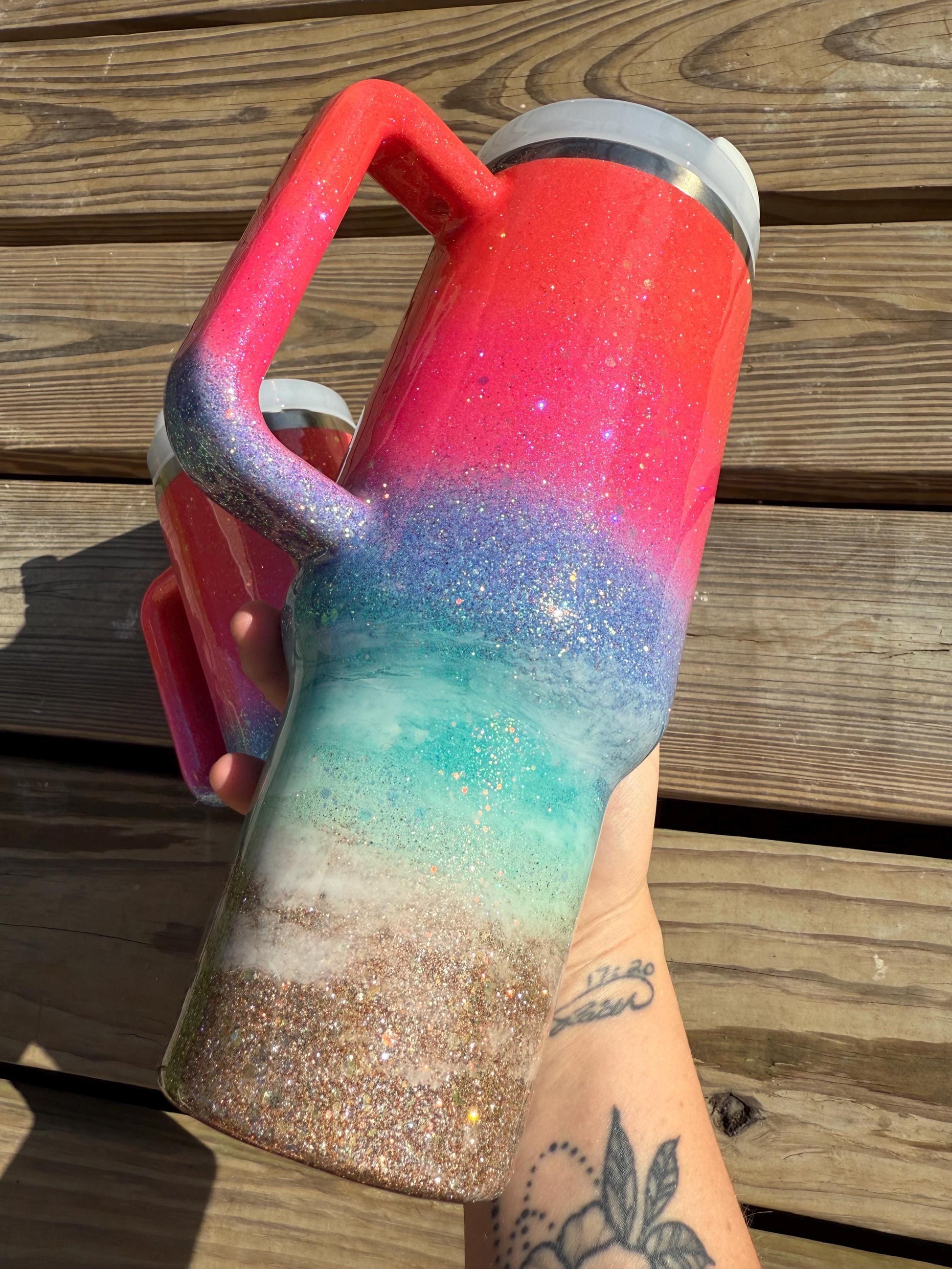 Ombré Glitter Beach Tumbler: Personalized 40oz Stainless Steel