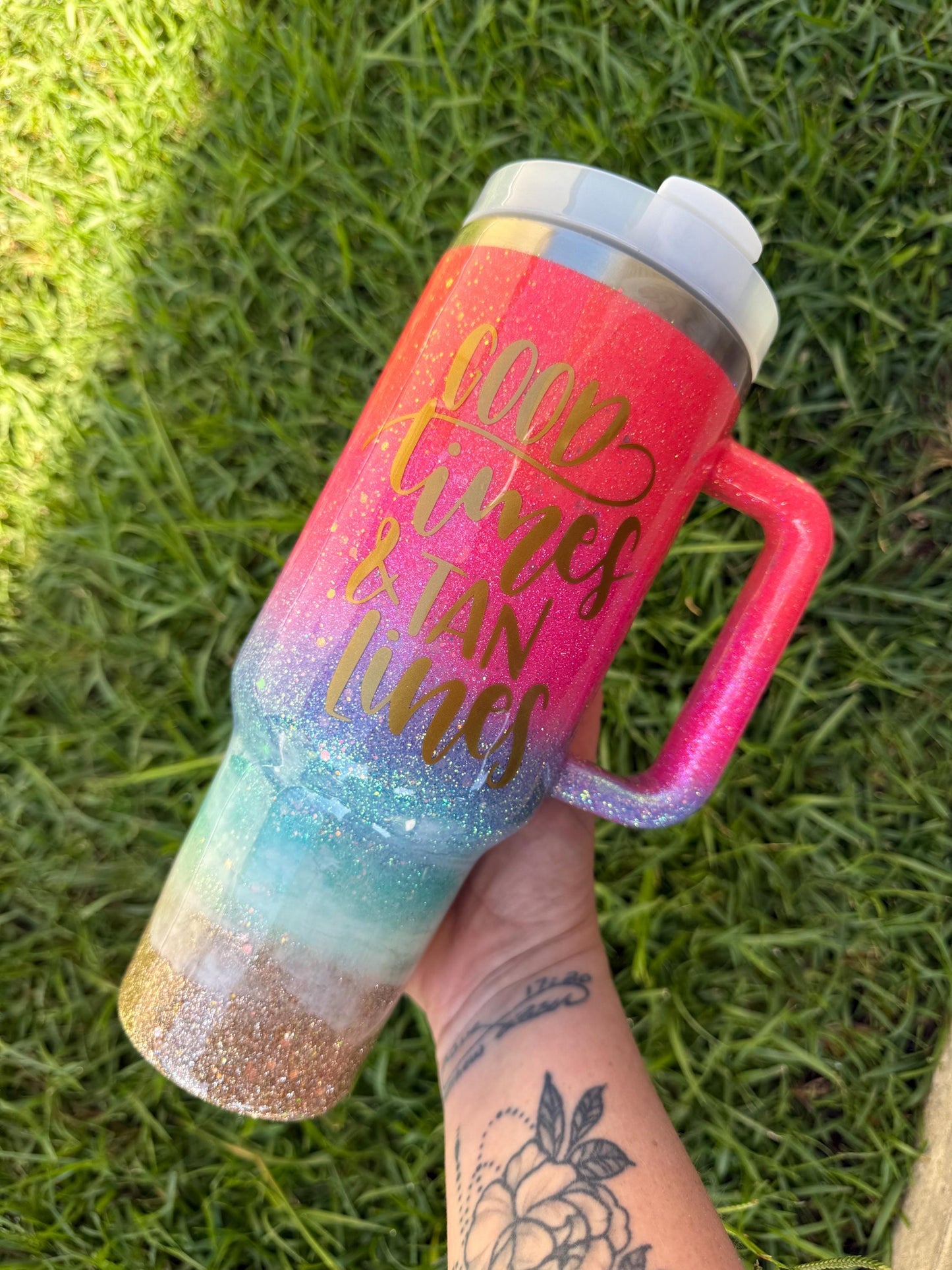 Ombré Glitter Beach Tumbler: Personalized 40oz Stainless Steel