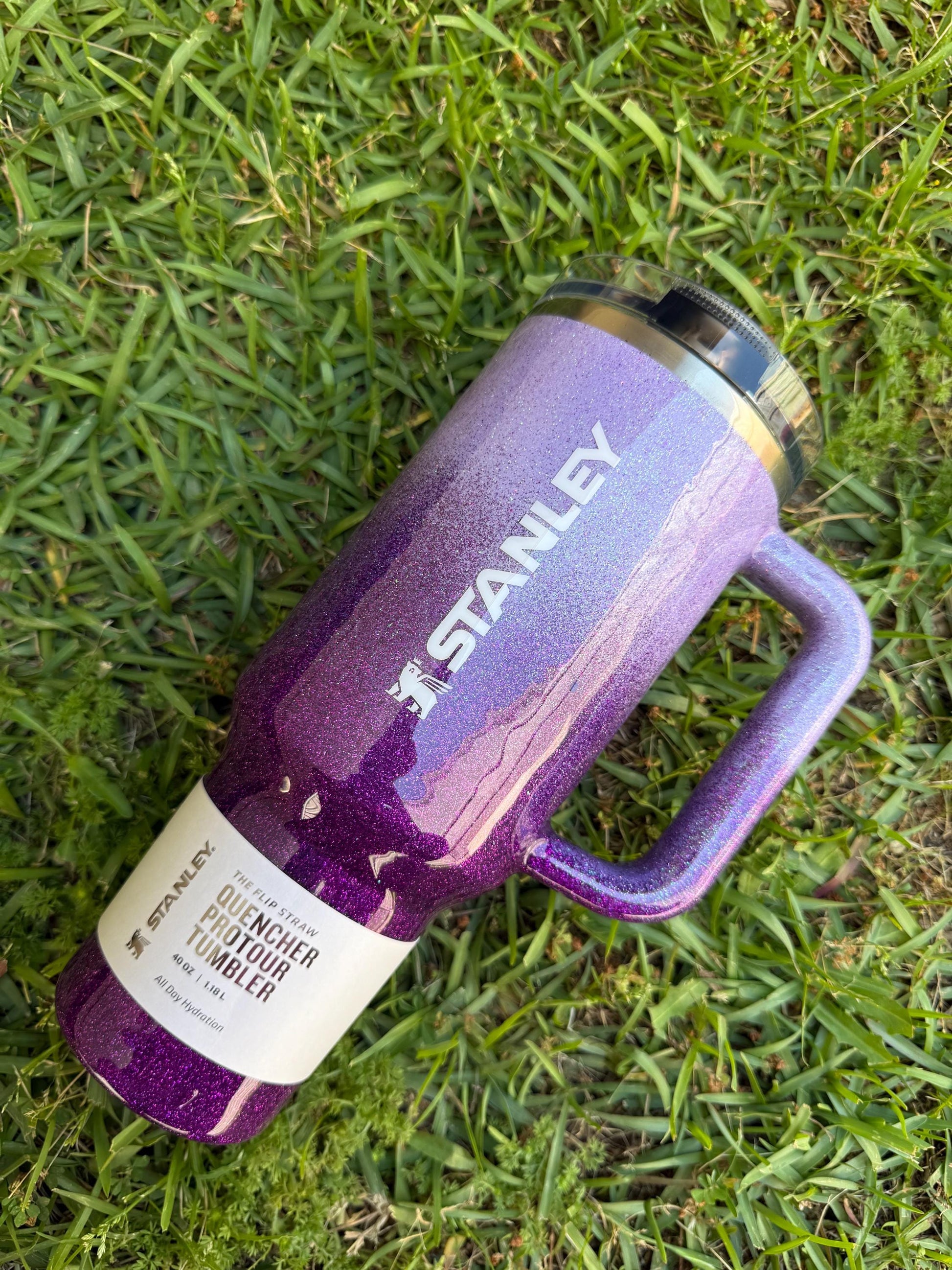 Ombre Glitter Stanley Tumbler: Lavender to Dark Purple, Personalized gift