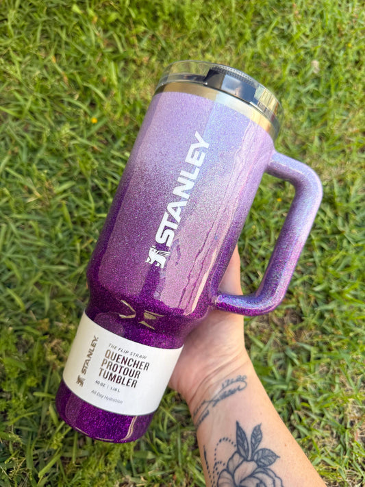 Ombre Glitter Stanley Tumbler: Lavender to Dark Purple, Personalized gift