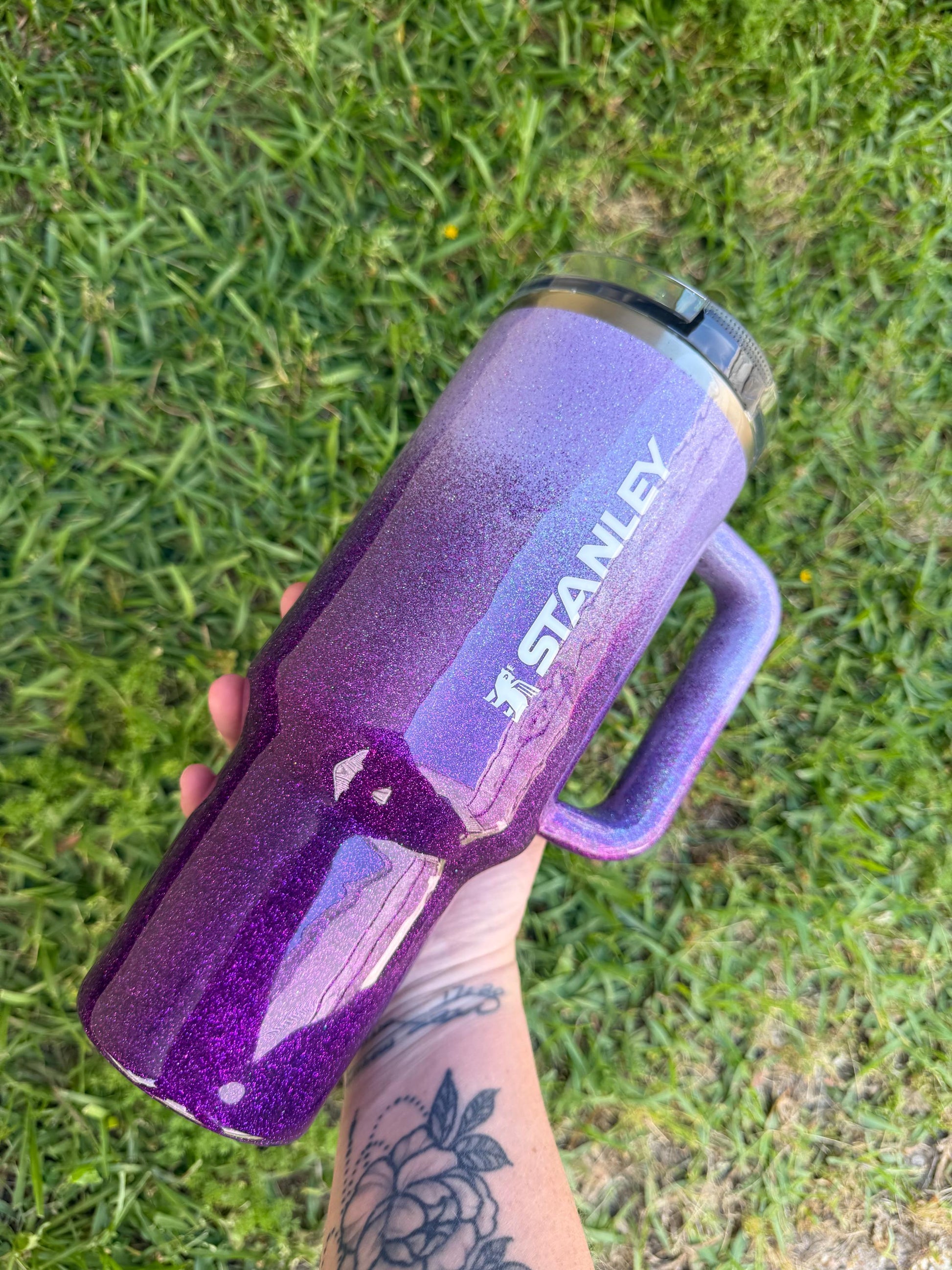 Ombre Glitter Stanley Tumbler: Lavender to Dark Purple, Personalized gift