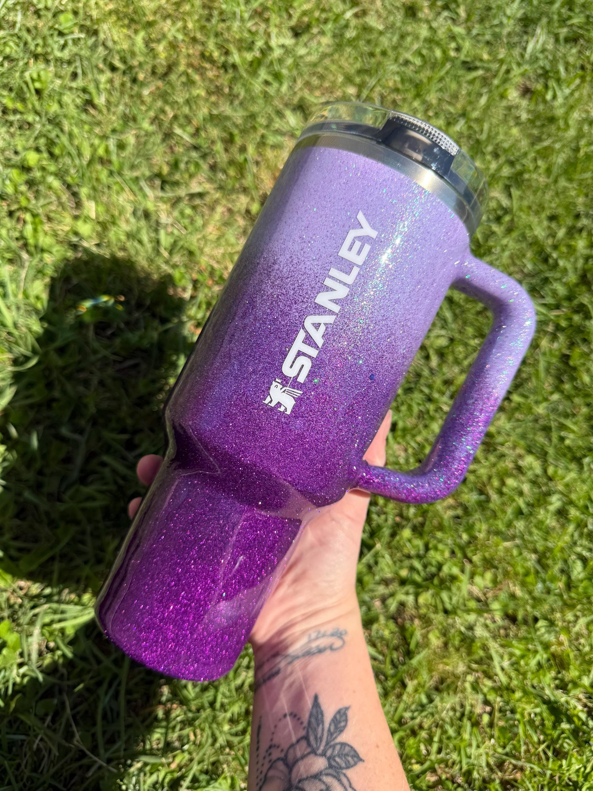 Ombre Glitter Stanley Tumbler: Lavender to Dark Purple, Personalized gift