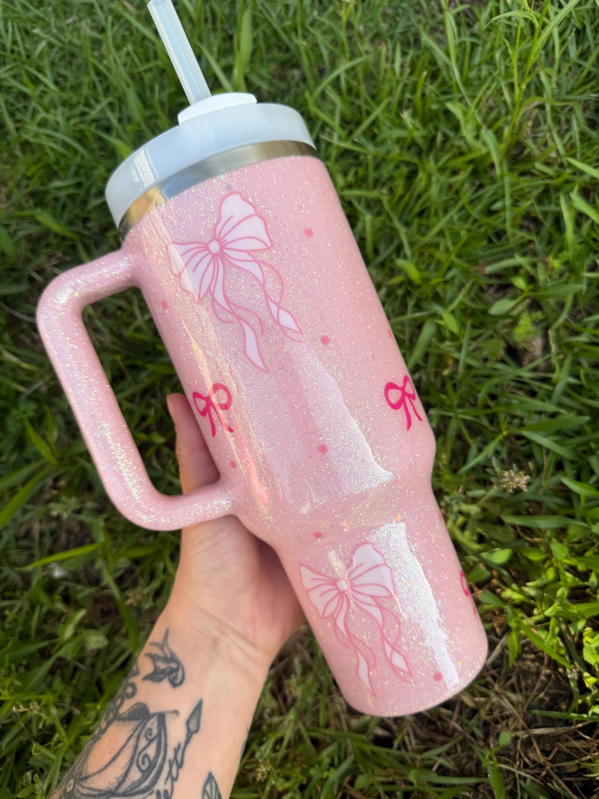 Coquette Bow Customized Stanley Tumbler: Personalized Baby Pink
