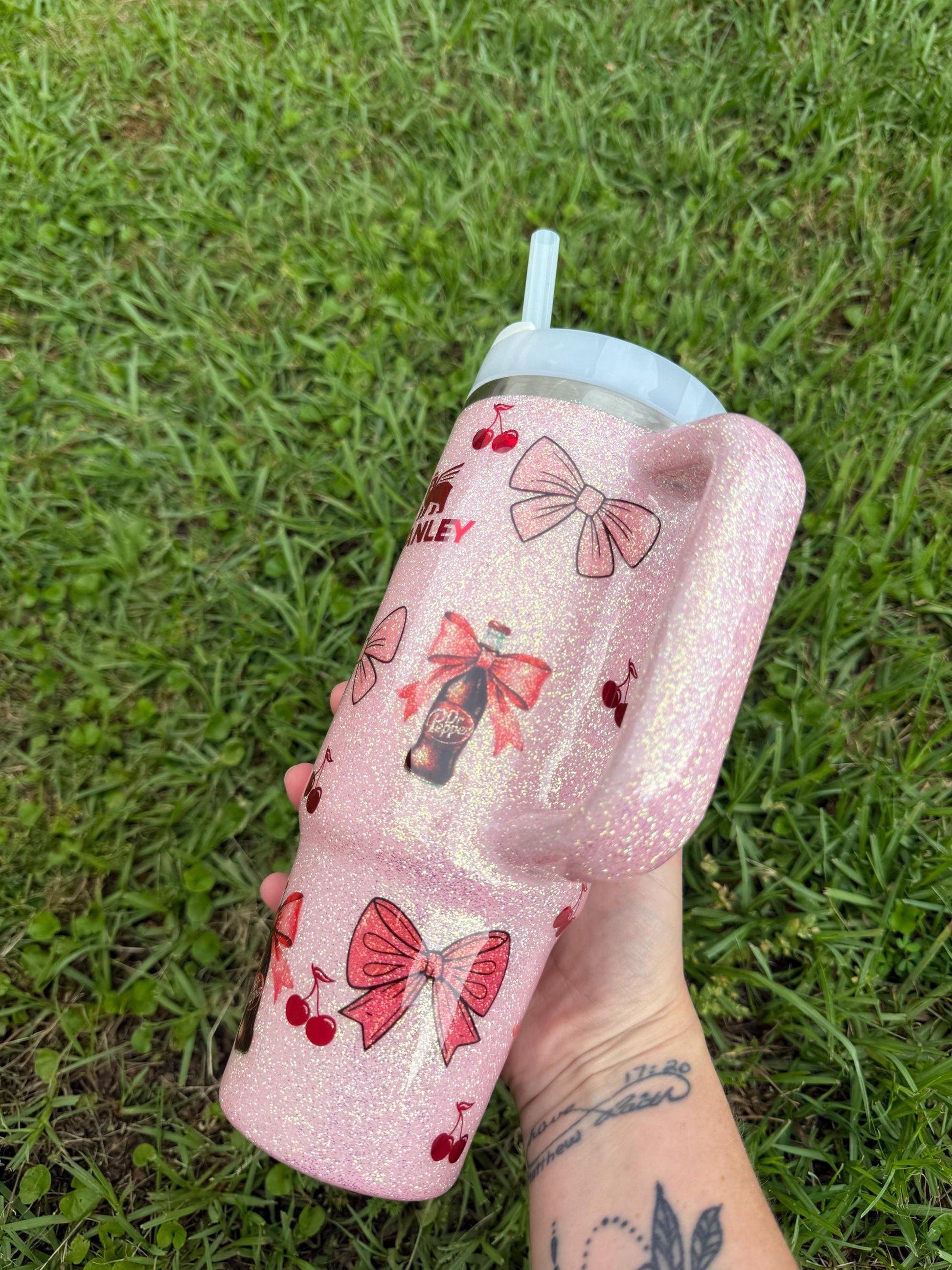 Dr. Pepper Stanley Tumbler: Glitter Coquette Style