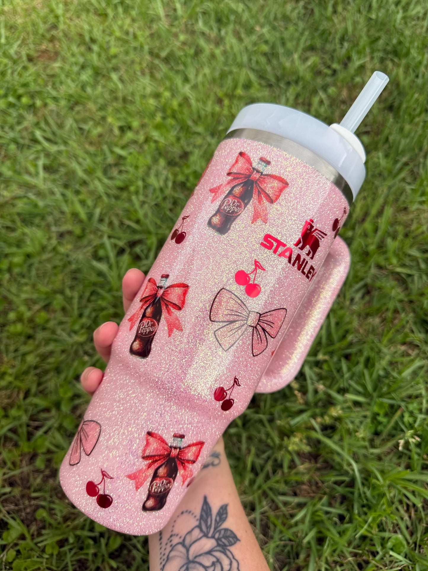 Dr. Pepper Stanley Tumbler: Glitter Coquette Style