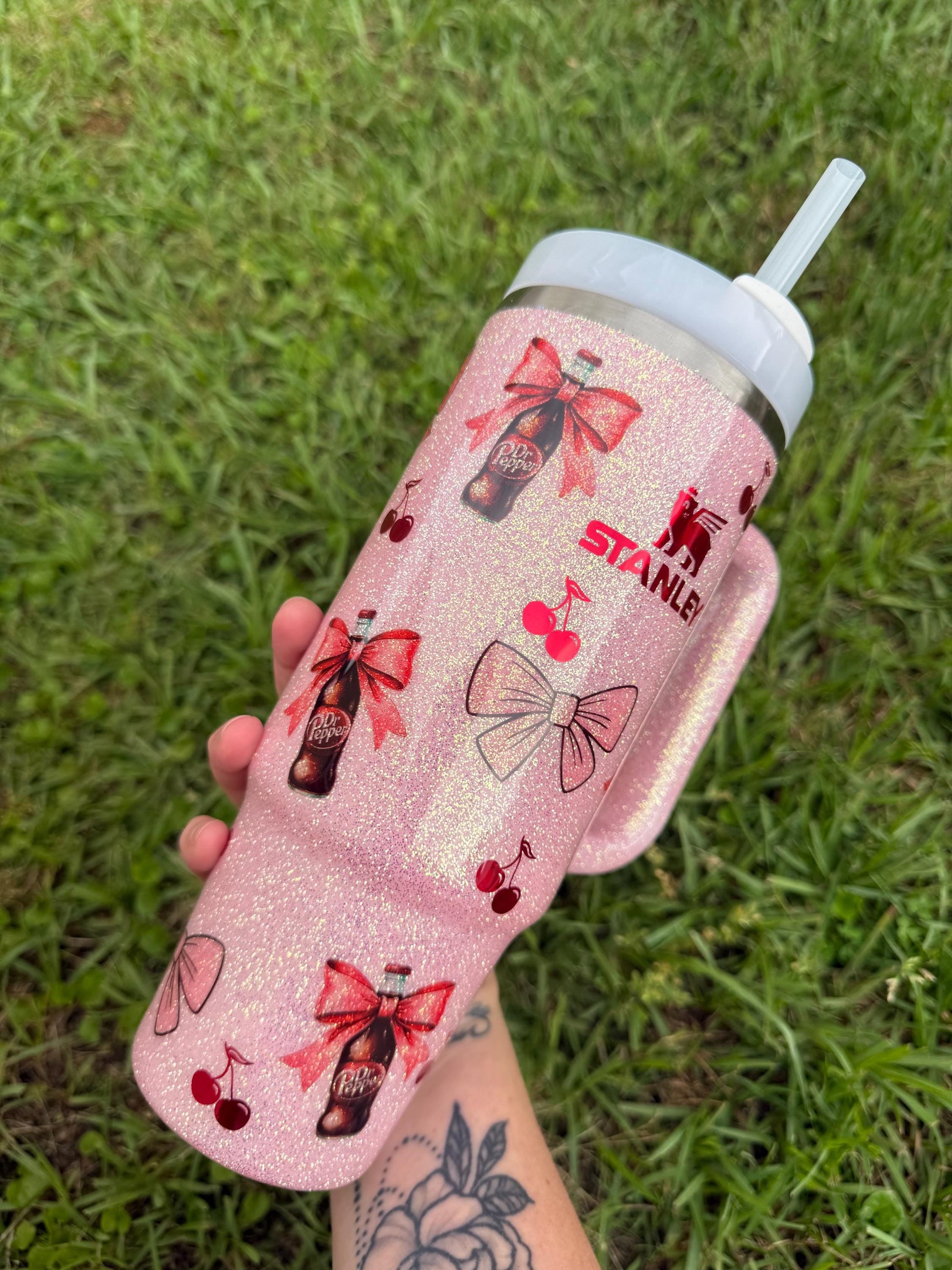 Dr. Pepper Stanley Tumbler: Glitter Coquette Style