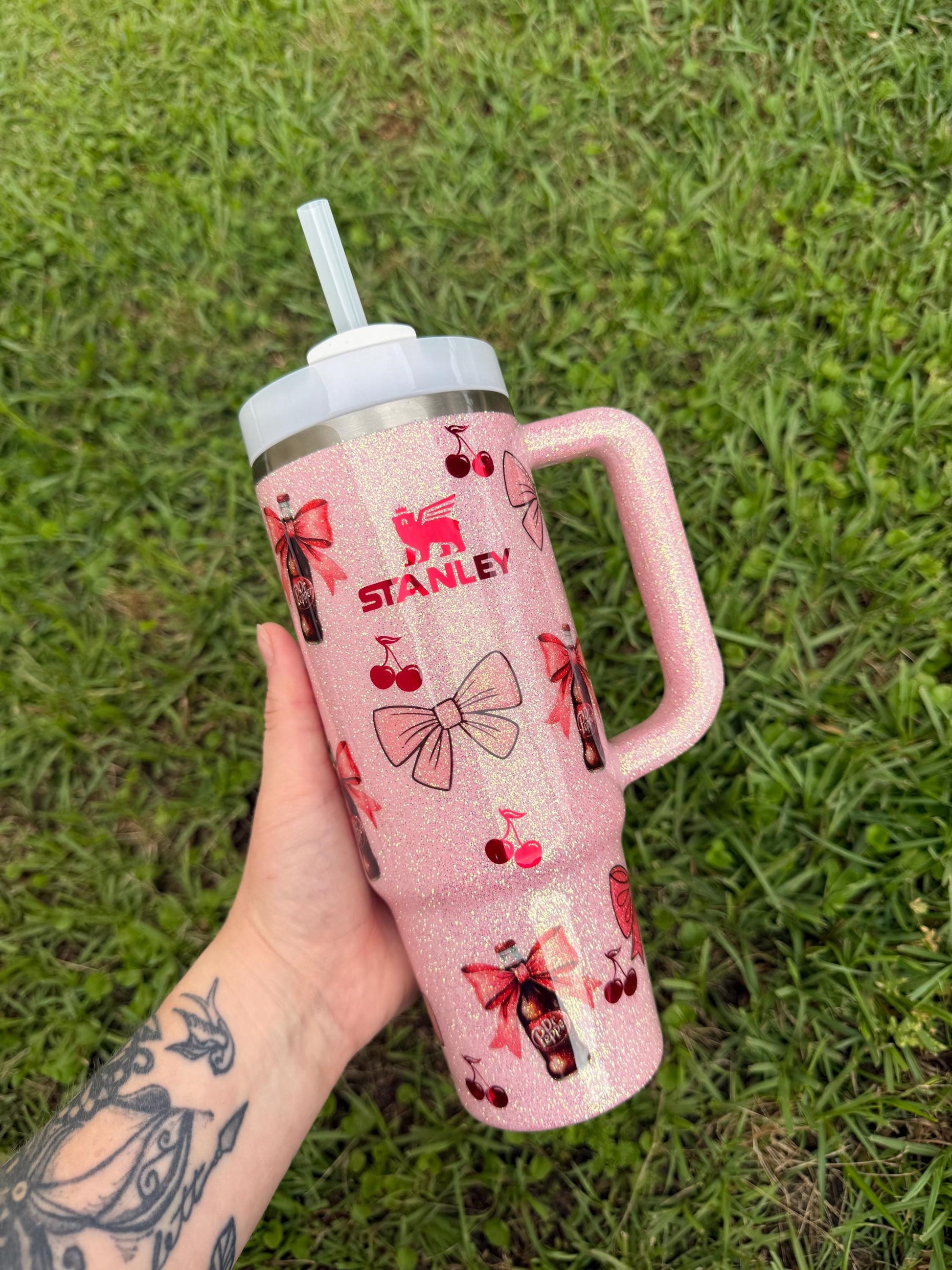 Dr. Pepper Stanley Tumbler: Glitter Coquette Style
