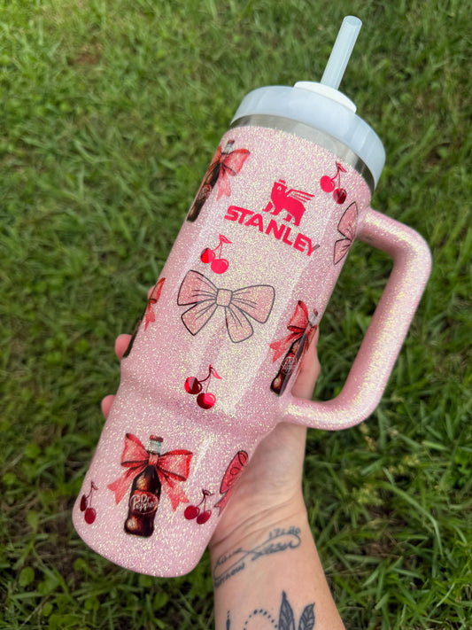 Dr. Pepper Stanley Tumbler: Glitter Coquette Style
