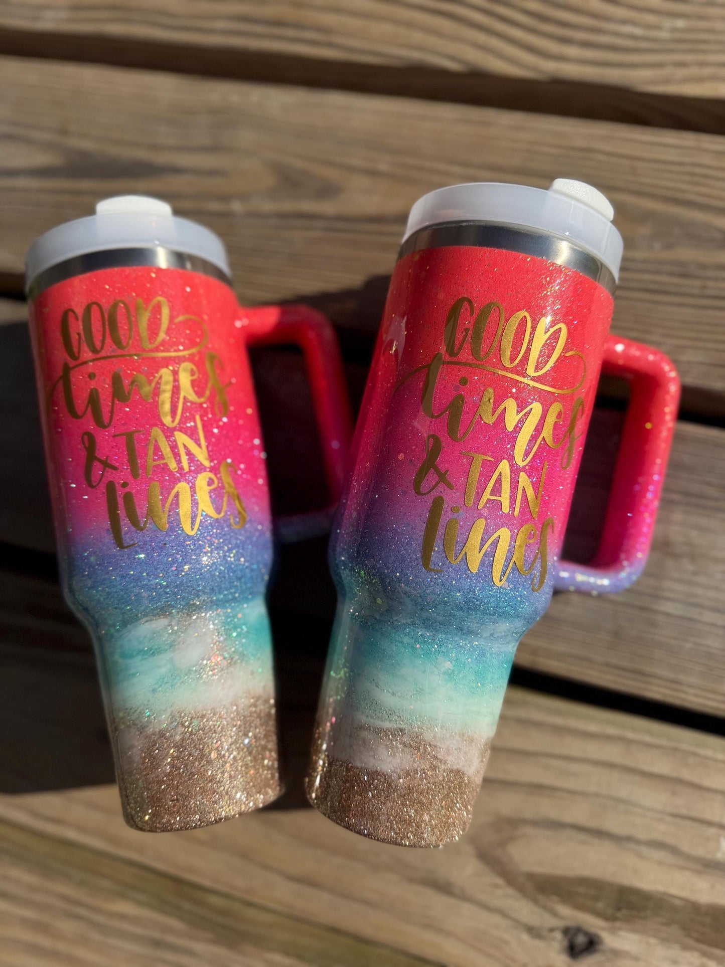 Ombré Glitter Beach Tumbler: Personalized 40oz Stainless Steel