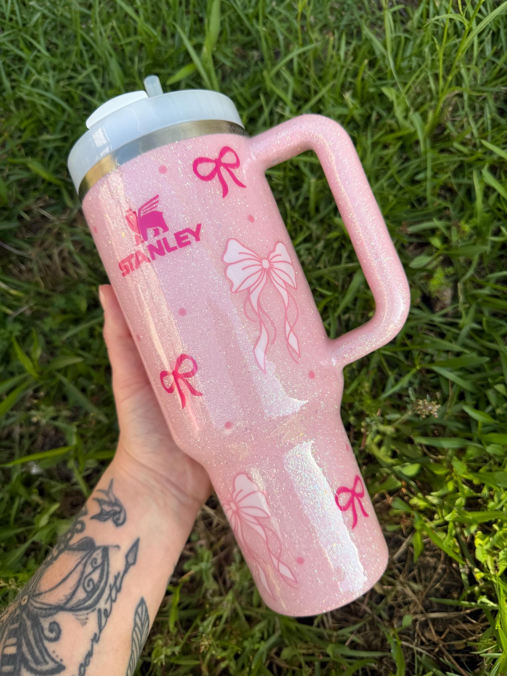 Coquette Bow Customized Stanley Tumbler: Personalized Baby Pink