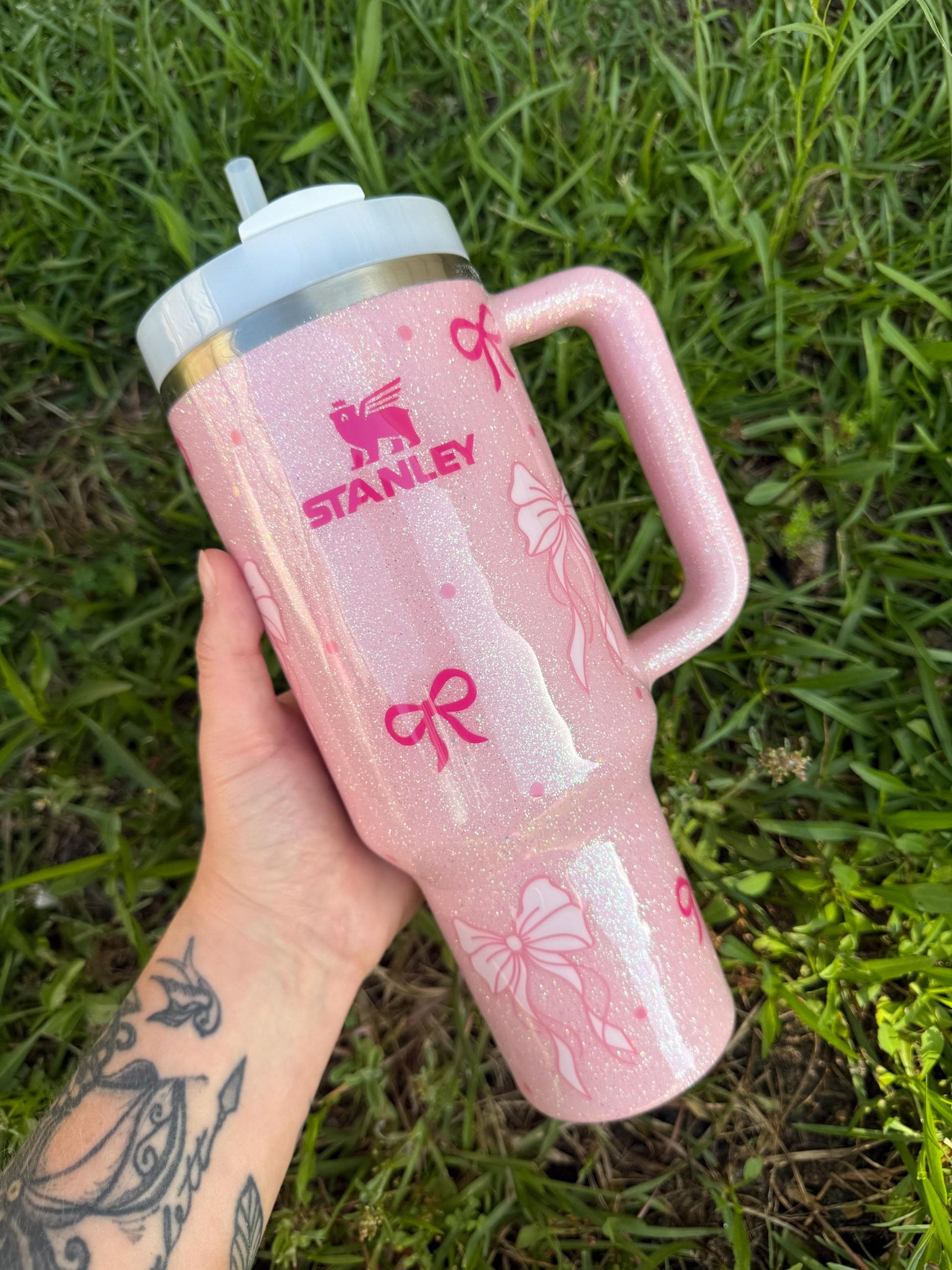 Coquette Bow Customized Stanley Tumbler: Personalized Baby Pink