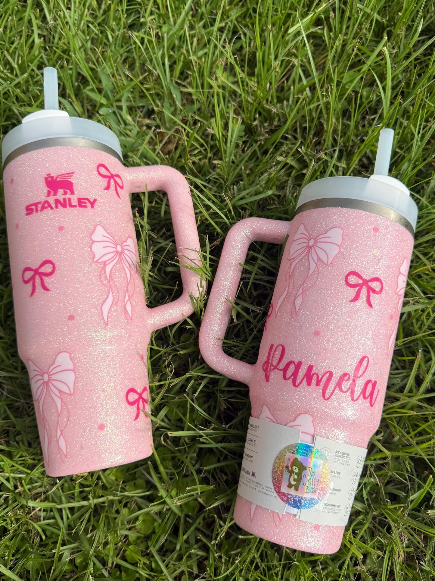 Coquette Bow Customized Stanley Tumbler: Personalized Baby Pink