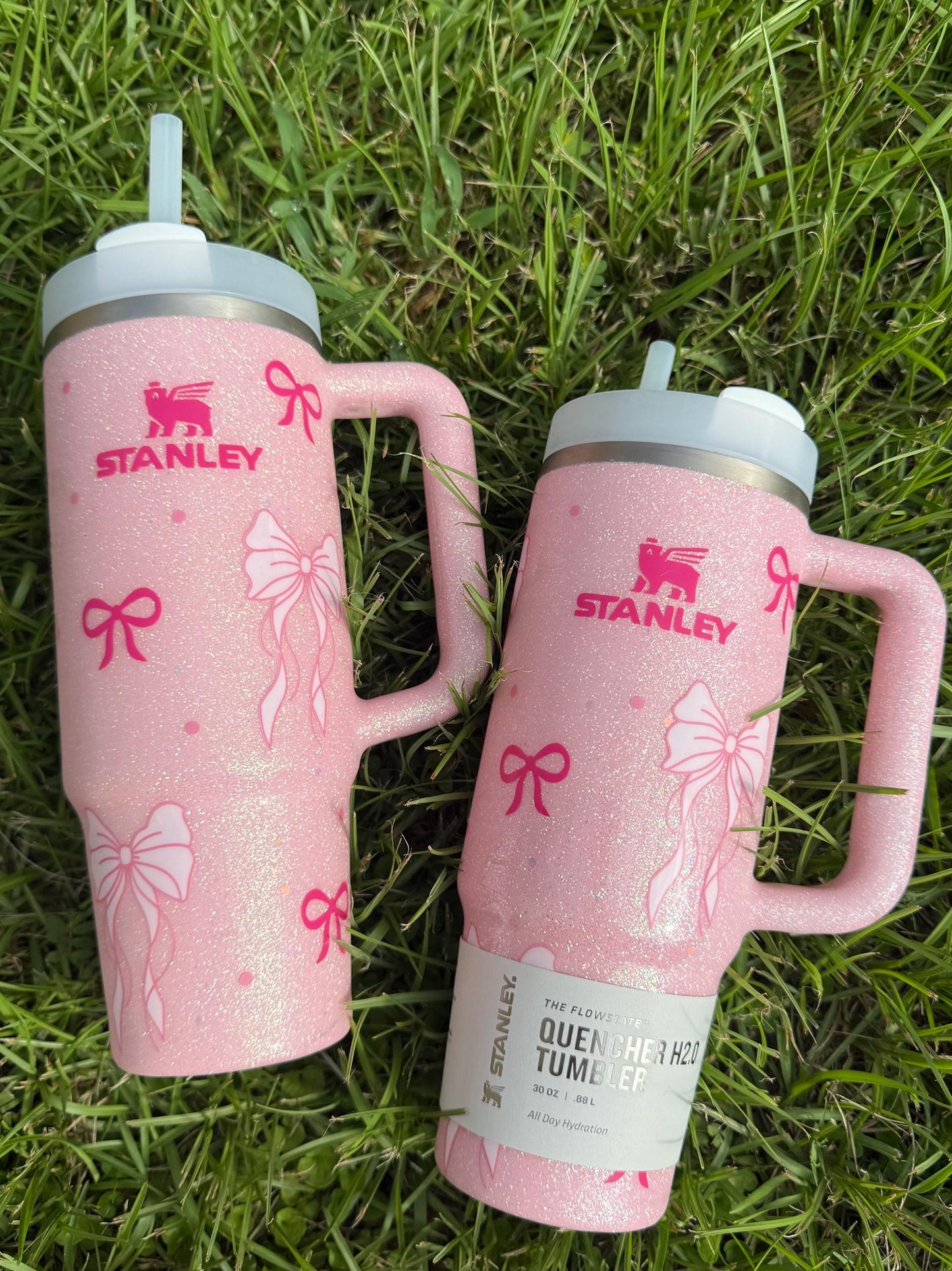 Coquette Bow Customized Stanley Tumbler: Personalized Baby Pink
