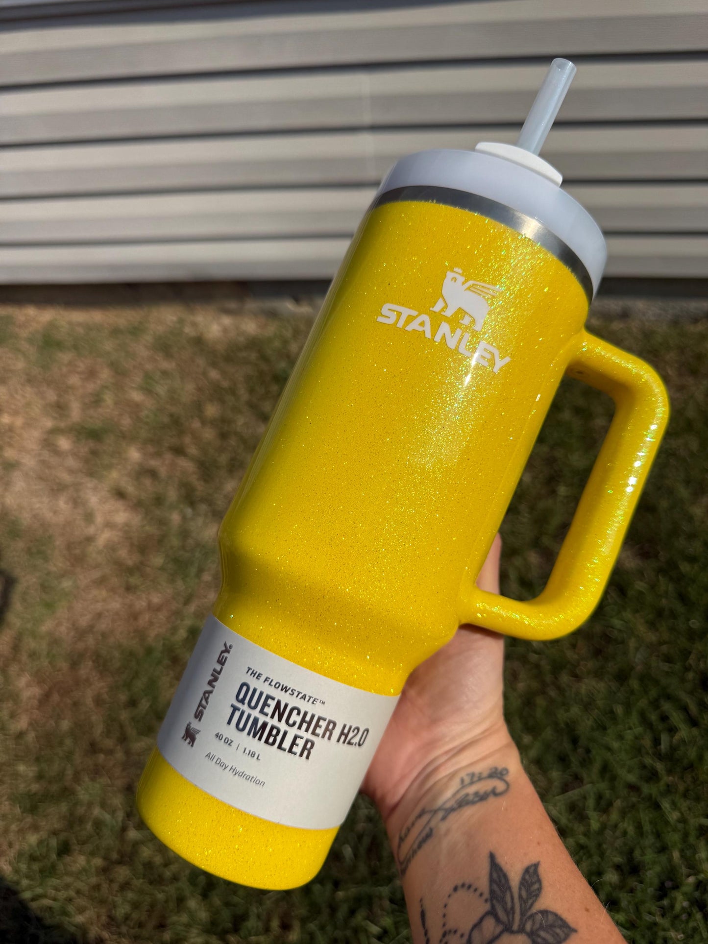Yellow Glitter Stanley Tumbler: Solid sun Yellow Sparkle tumbler